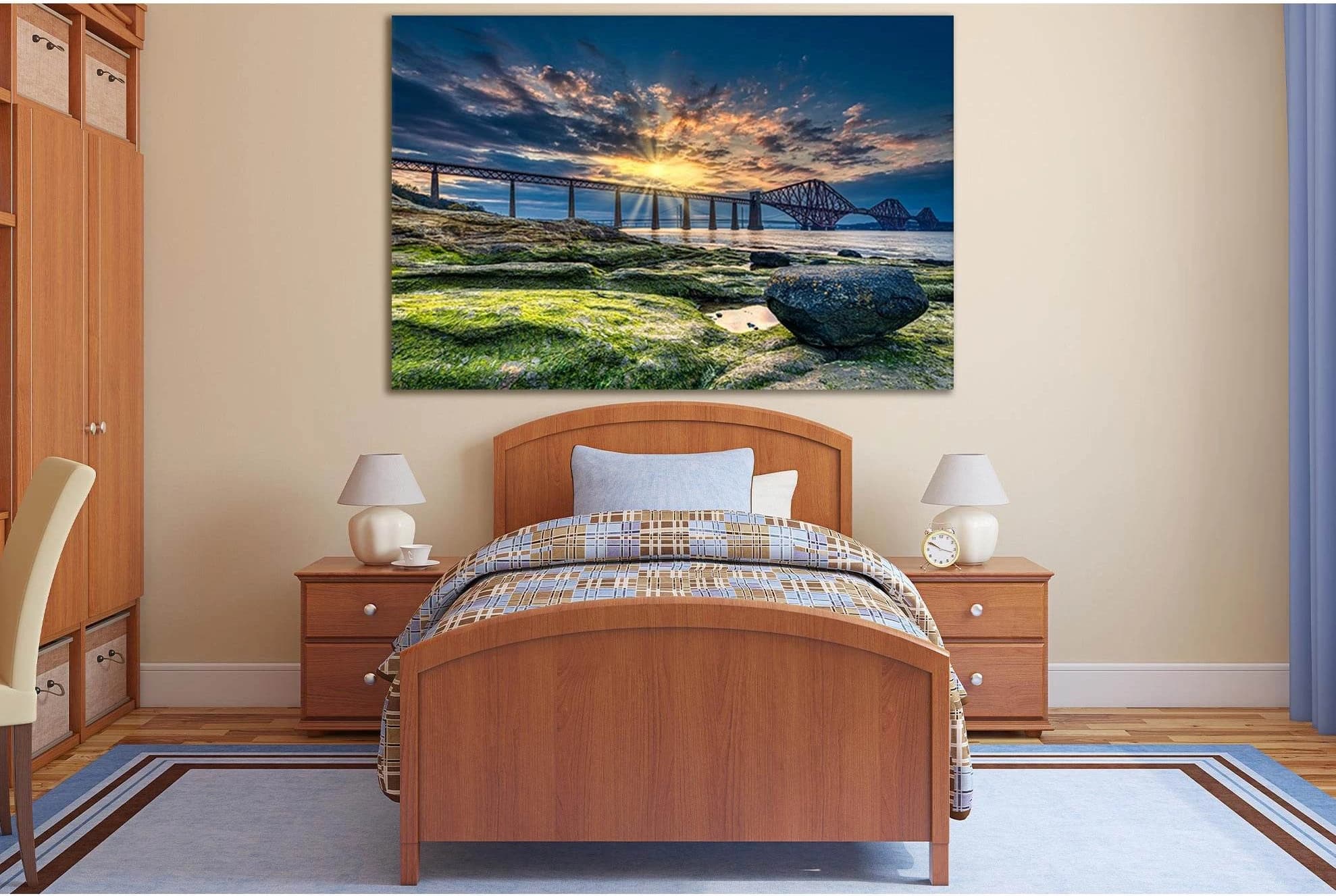 Scotland Forth Bridge At Sunrise №SL1097 Ready to Hang Canvas Print - Zellart Canvas Prints 0new, ALL_Products, Bridges Wall Art