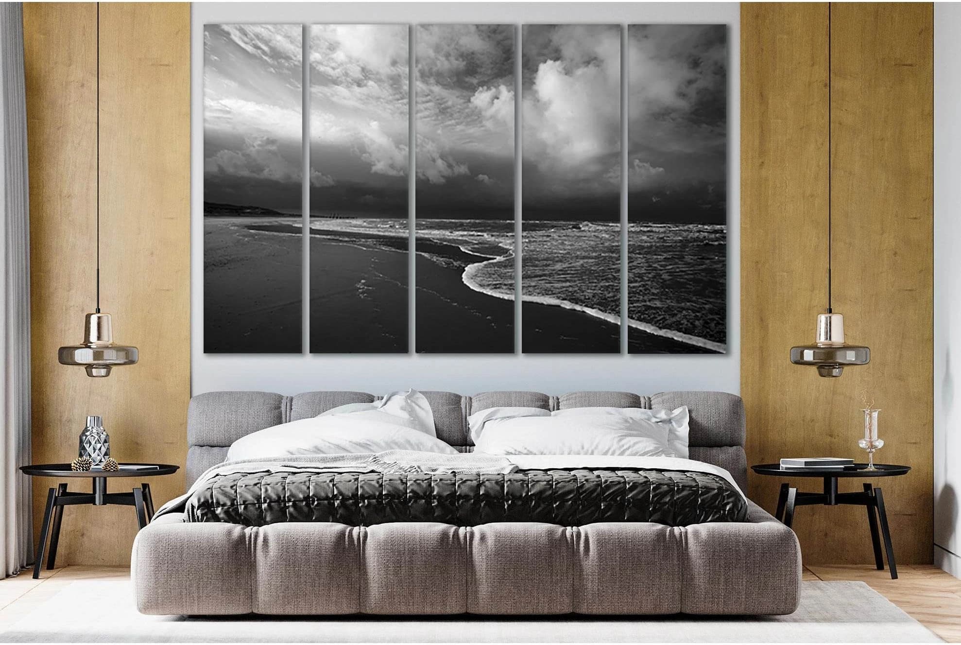 Sea Beach Black And White №SL103 Ready to Hang Canvas Print - Zellart Canvas Prints 0new, ALL_Products, Beach Ocean & Waves