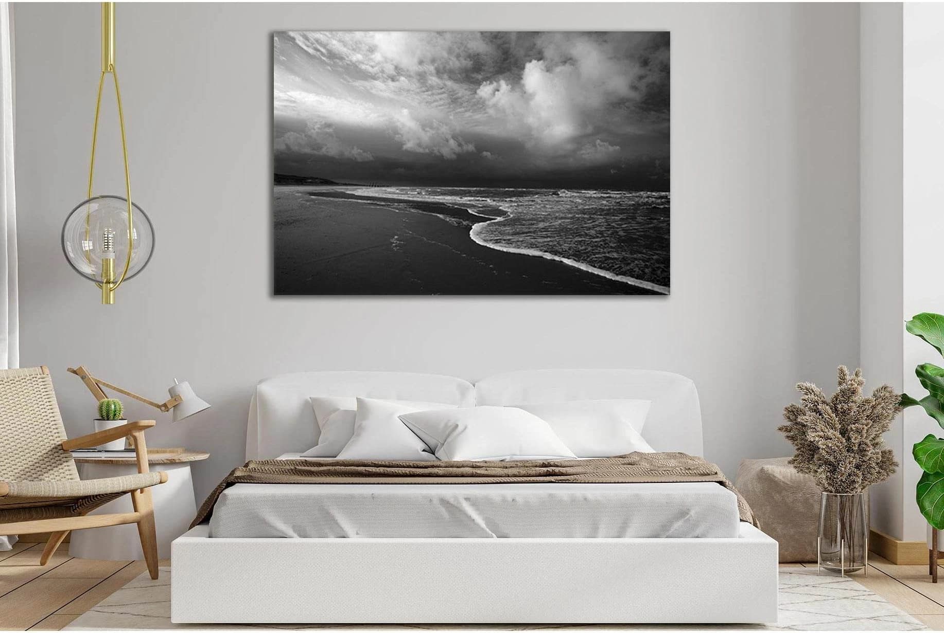Sea Beach Black And White №SL103 Ready to Hang Canvas Print - Zellart Canvas Prints 0new, ALL_Products, Beach Ocean & Waves