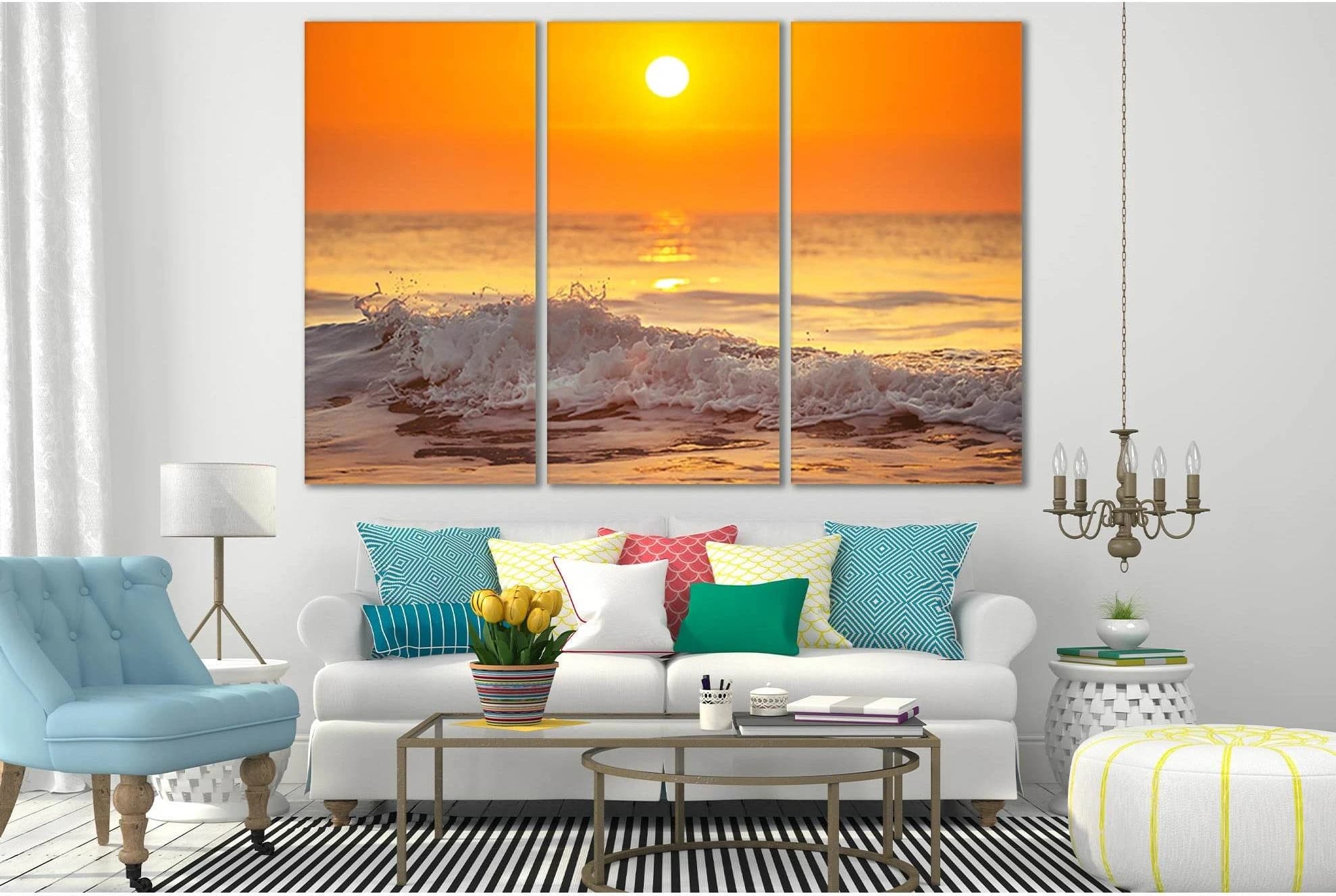 Sea Sun And White Wave №SL286 Ready to Hang Canvas Print - Zellart Canvas Prints 0new, ALL_Products, SUNRISE & SUNSET WALL ART