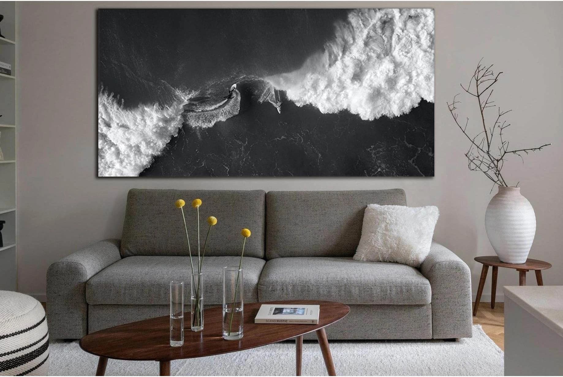 Sea Waves & Surfers №SL851 Ready to Hang Canvas Print - Zellart Canvas Prints 0new, ALL_Products, Black & White Wall Art