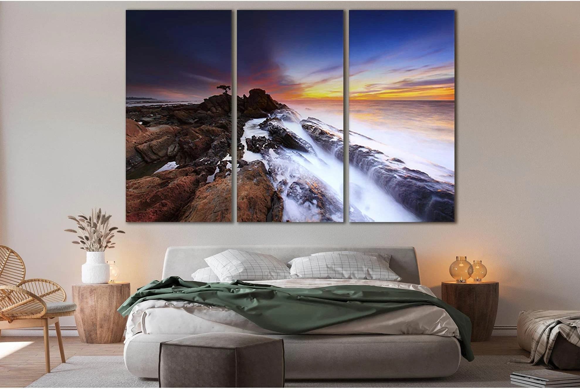 Seashore Waves Sunset №SL192 Ready to Hang Canvas Print - Zellart Canvas Prints 0new, ALL_Products, Beach Ocean & Waves