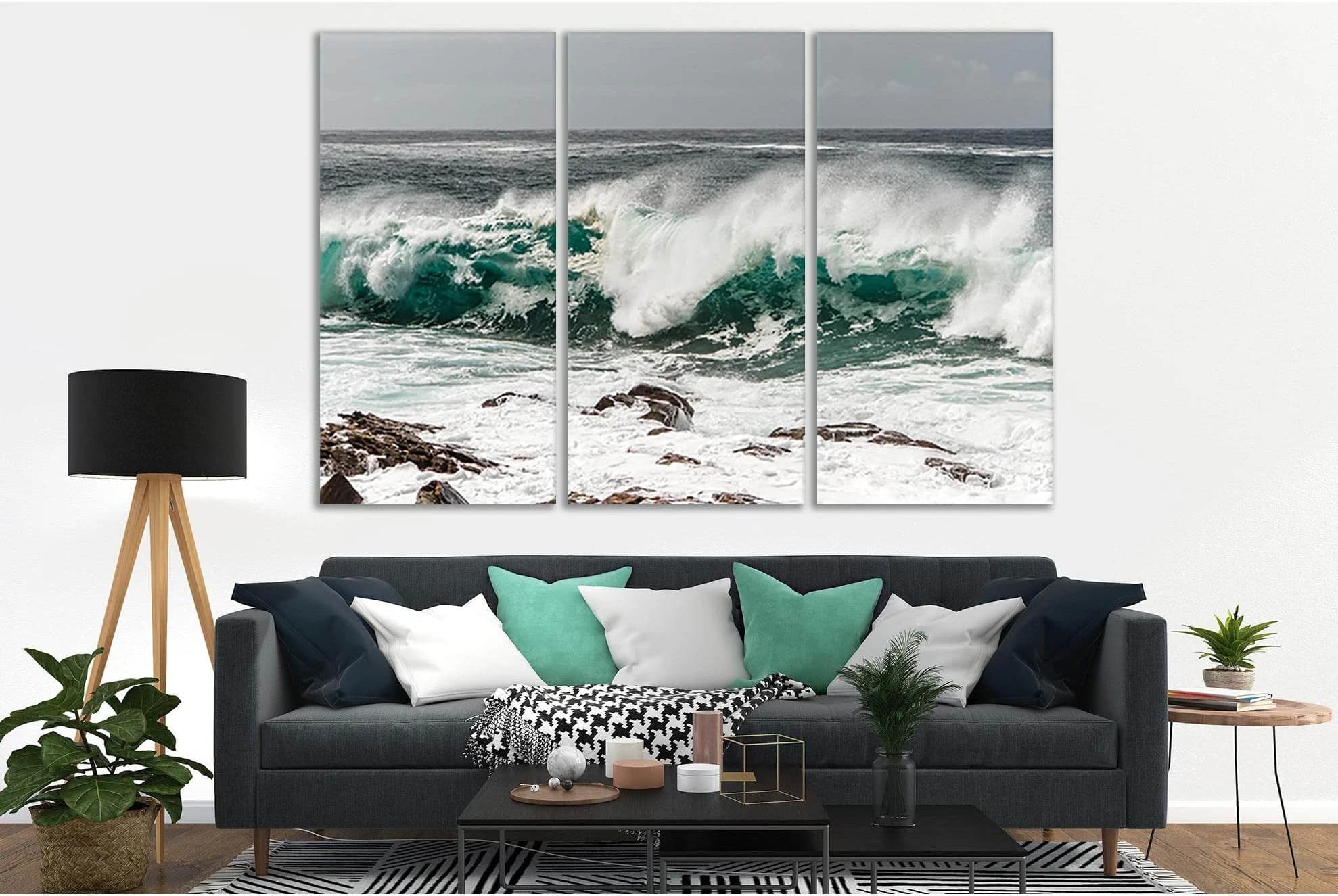 Seawaves Crashing On Shore №SL75 Ready to Hang Canvas Print - Zellart Canvas Prints 0new, ALL_Products, Beach Ocean & Waves