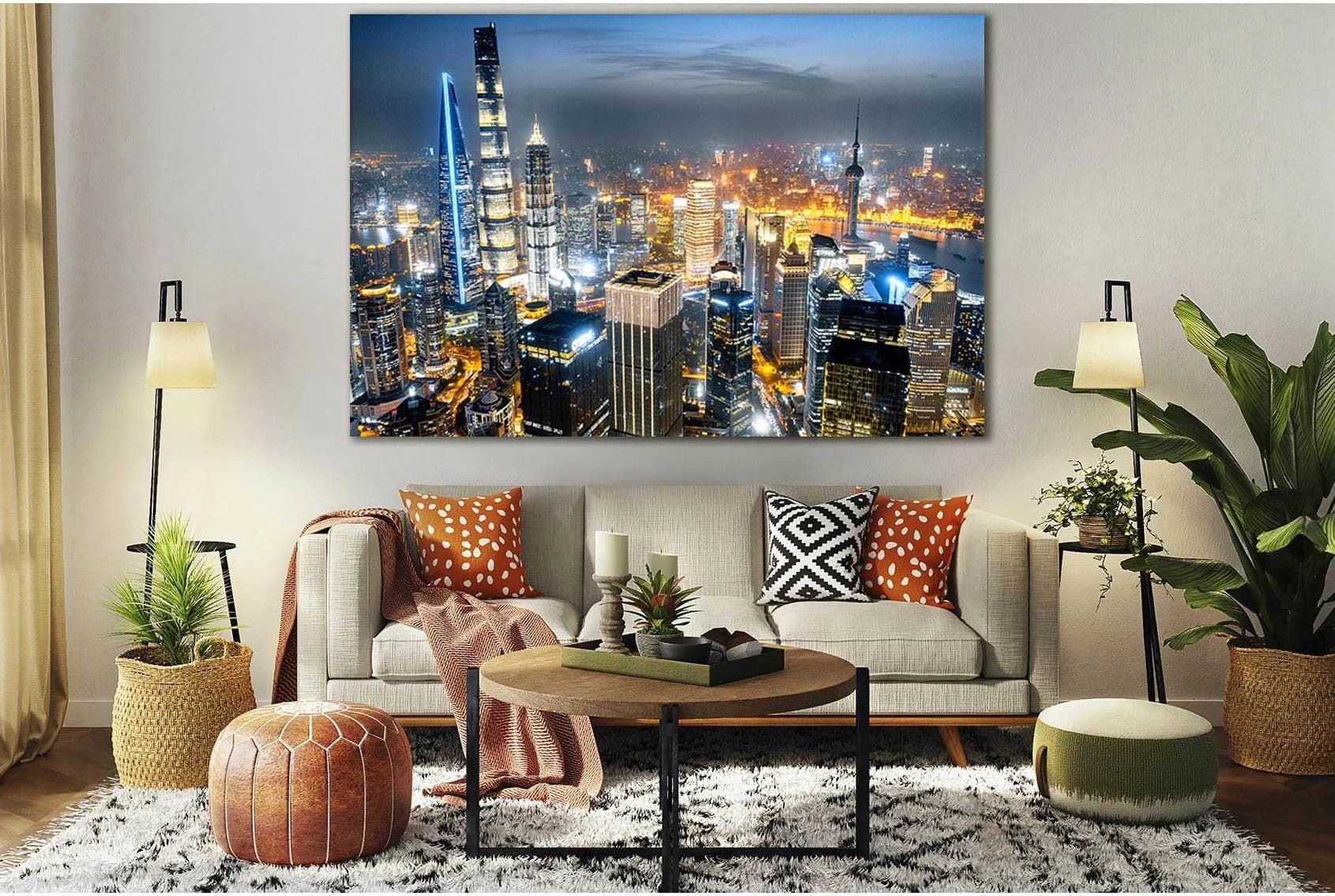 Shanghai Skyline Panorama In Sunset №SL377 Ready to Hang Canvas Print - Zellart Canvas Prints 0new, ALL_Products, Cityscapes & Skylines