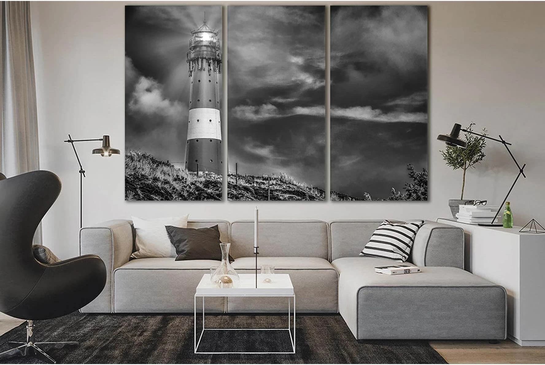 Shining Lighthouse Black And White №SL830 Ready to Hang Canvas Print - Zellart Canvas Prints 0new, ALL_Products, Black & White Wall Art