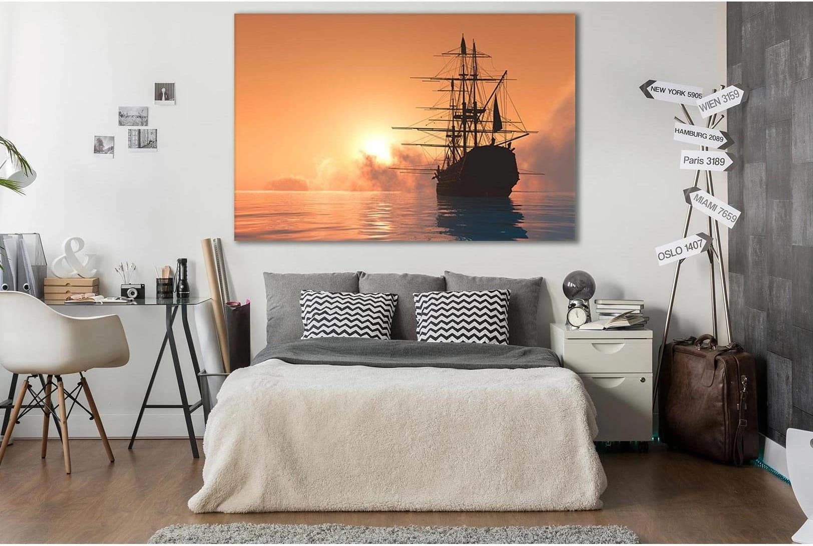 Ship On Ocean At Sunset №SL283 Ready to Hang Canvas Print - Zellart Canvas Prints 0new, ALL_Products, SUNRISE & SUNSET WALL ART