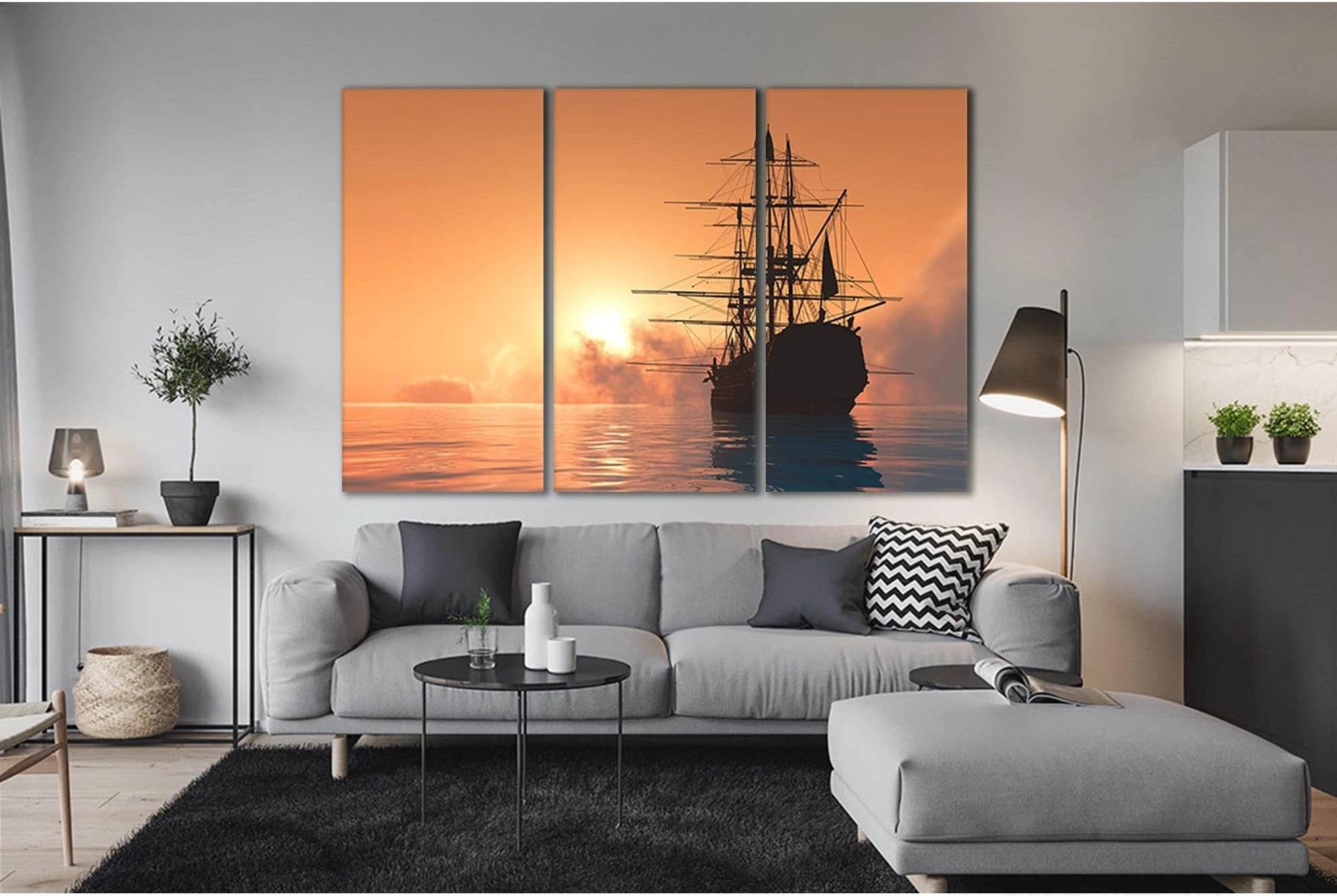 Ship On Ocean At Sunset №SL283 Ready to Hang Canvas Print - Zellart Canvas Prints 0new, ALL_Products, SUNRISE & SUNSET WALL ART