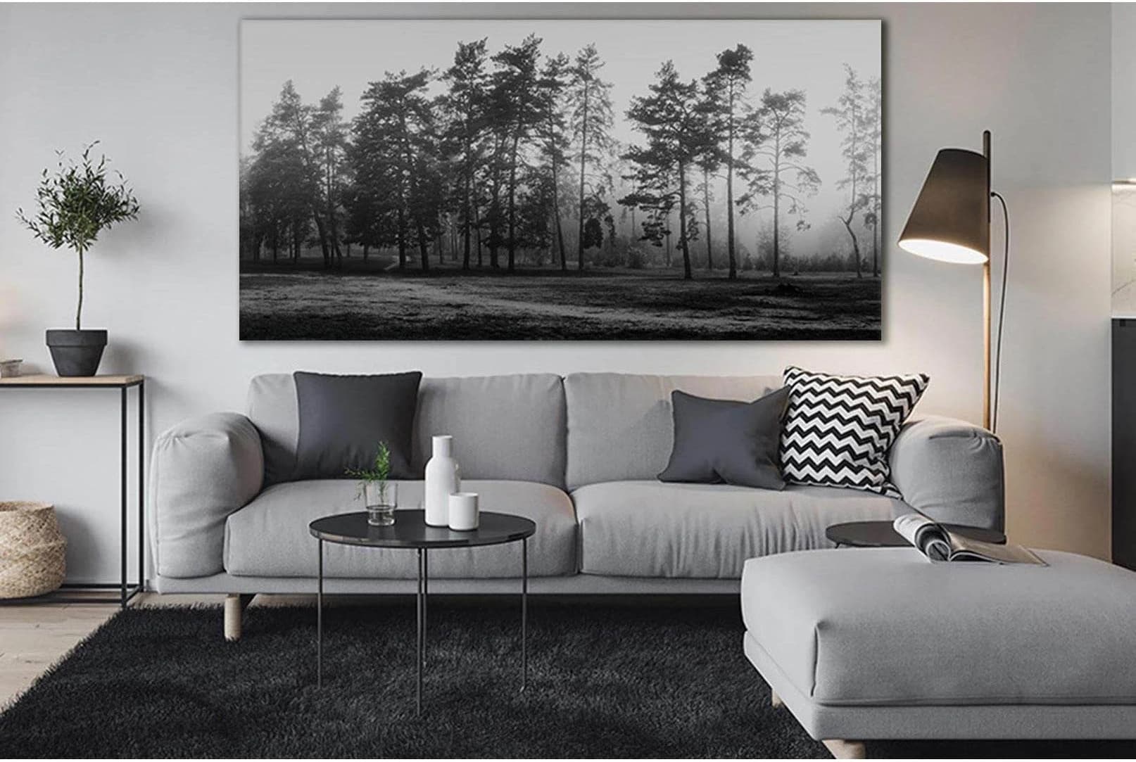 Silhouette Of The Forest Black And White №SL799 Ready to Hang Canvas Print - Zellart Canvas Prints 0new, ALL_Products, Trees Wall Art