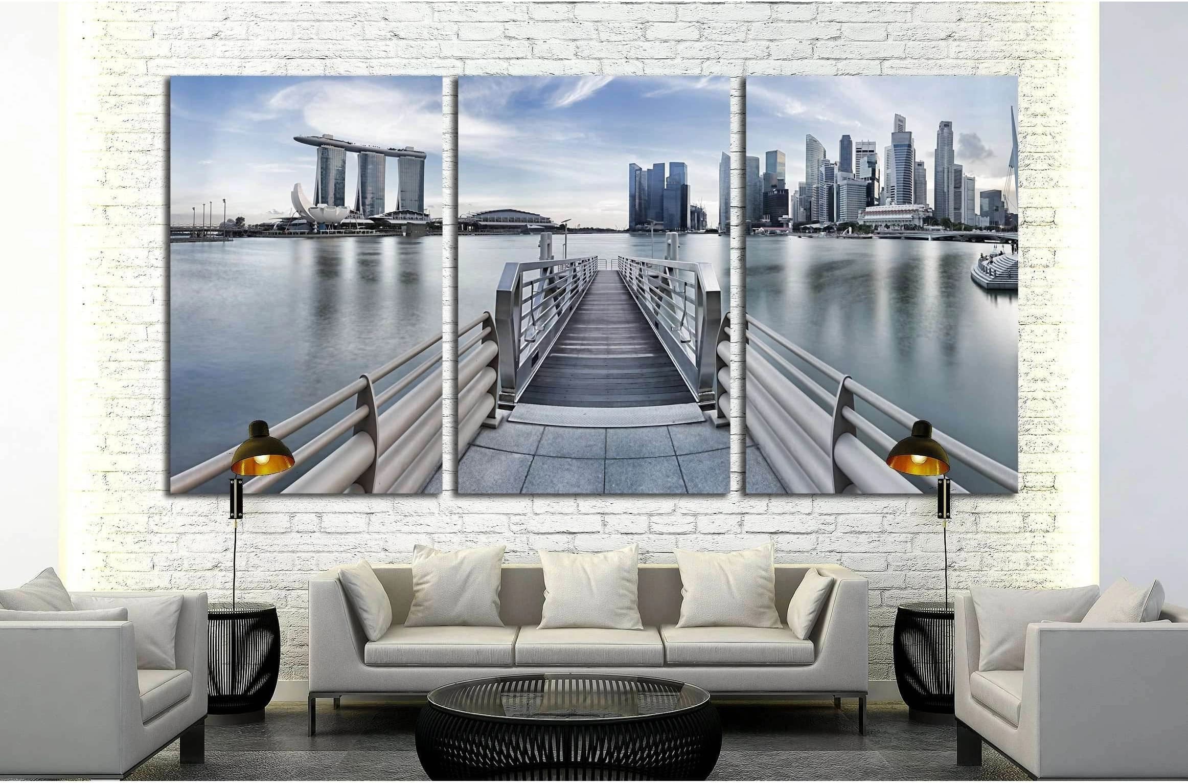 Singapore city skyline seen from the pier №2661 Ready to Hang Canvas Print - Zellart Canvas Prints ALL_Products, s-2661