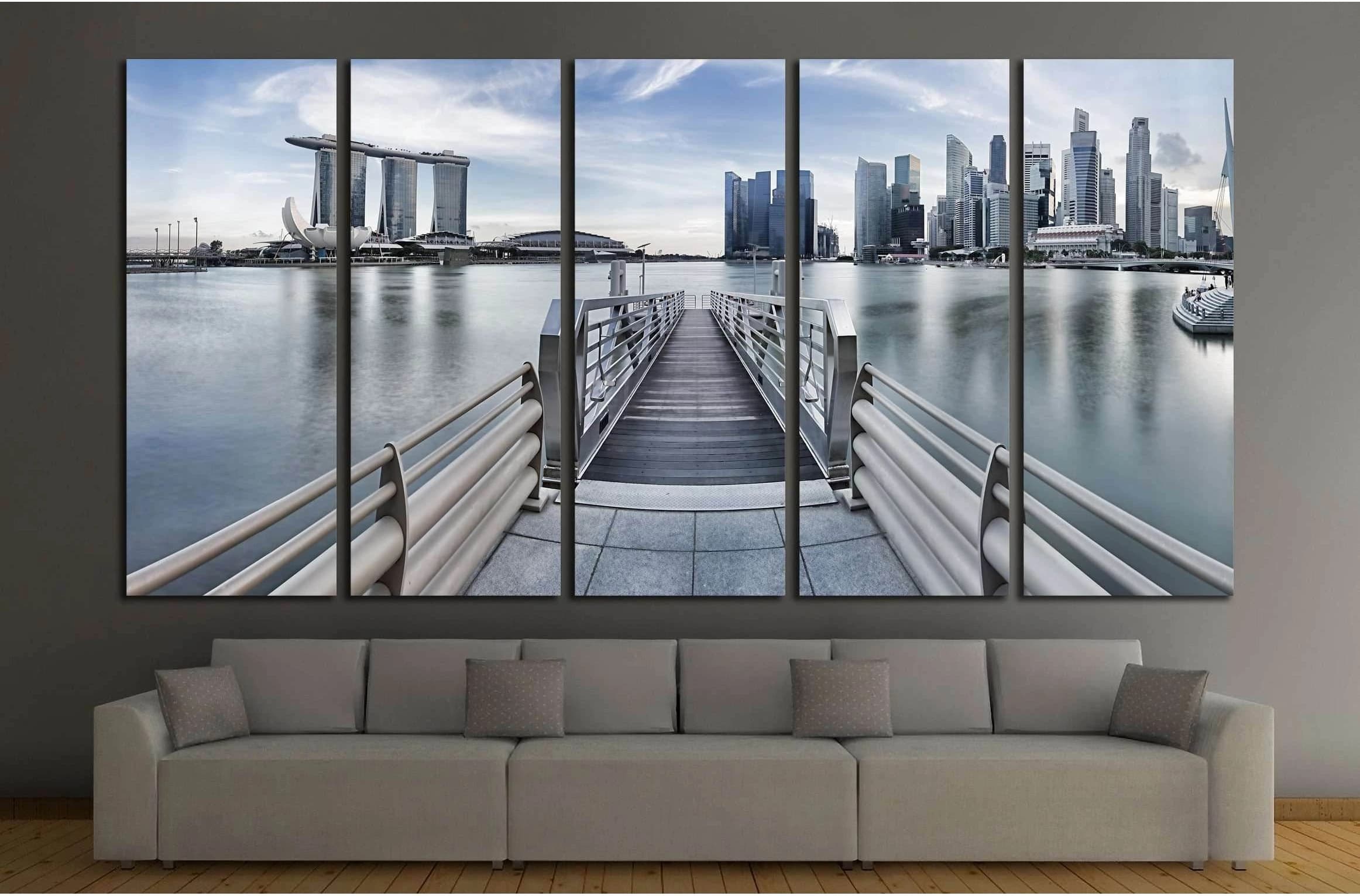Singapore city skyline seen from the pier №2661 Ready to Hang Canvas Print - Zellart Canvas Prints ALL_Products, s-2661
