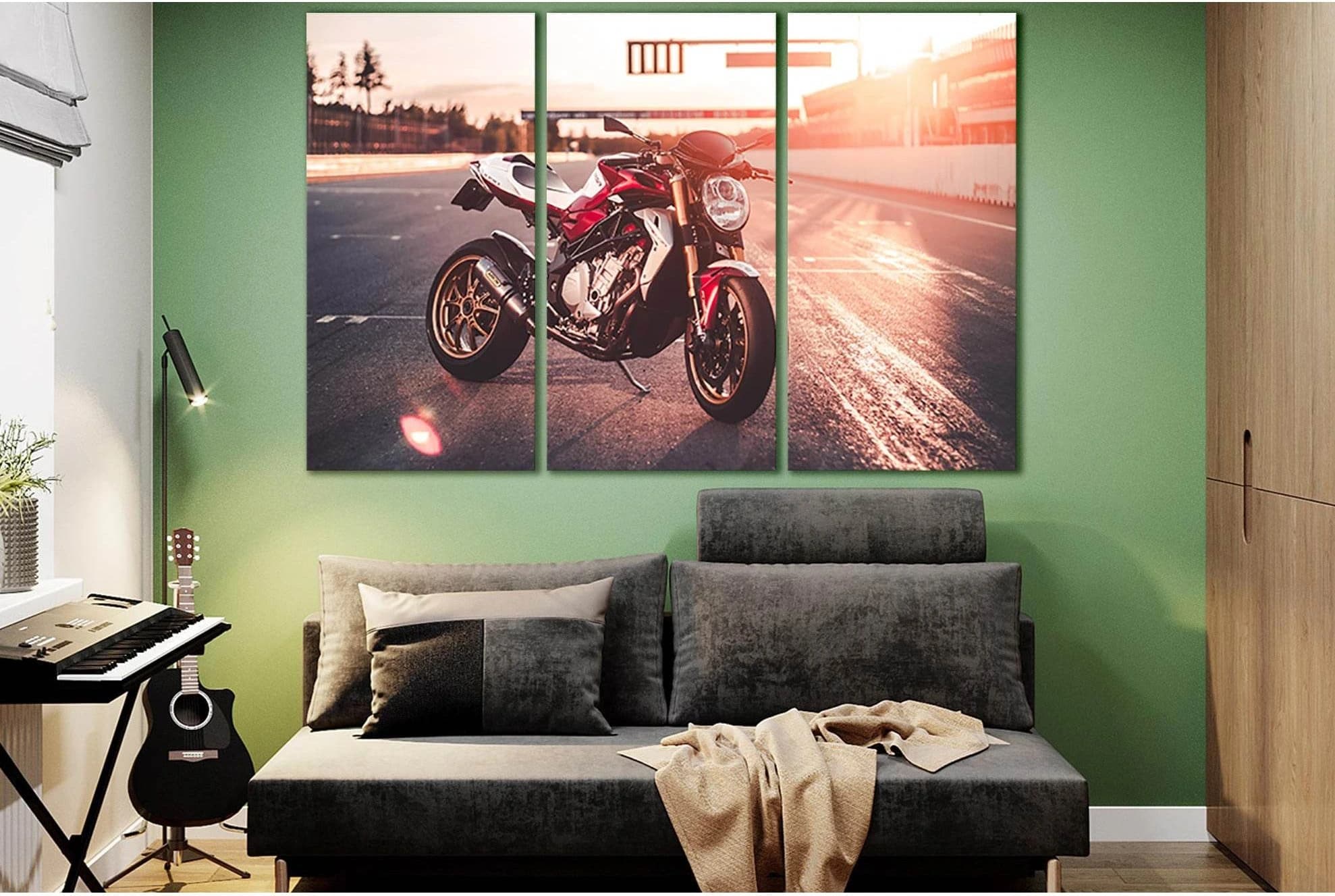 Sport Bike On The Race Track №SL1439 Ready to Hang Canvas Print - Zellart Canvas Prints 0new, ALL_Products, Engine
