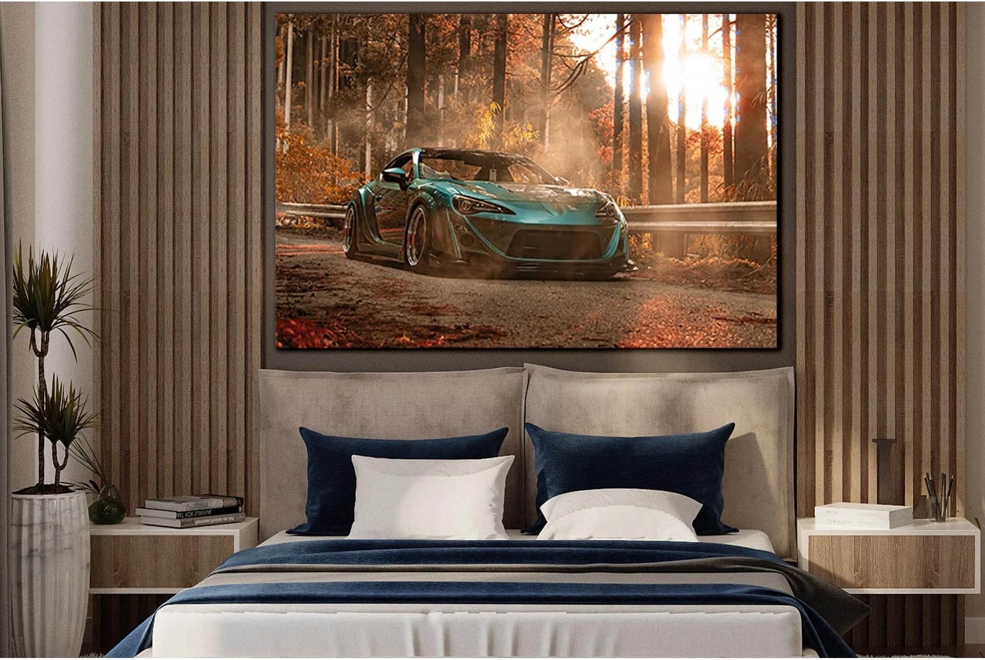 Sports Car On The Road In The Forest №SL1446 Ready to Hang Canvas Print - Zellart Canvas Prints 0new, ALL_Products, Engine