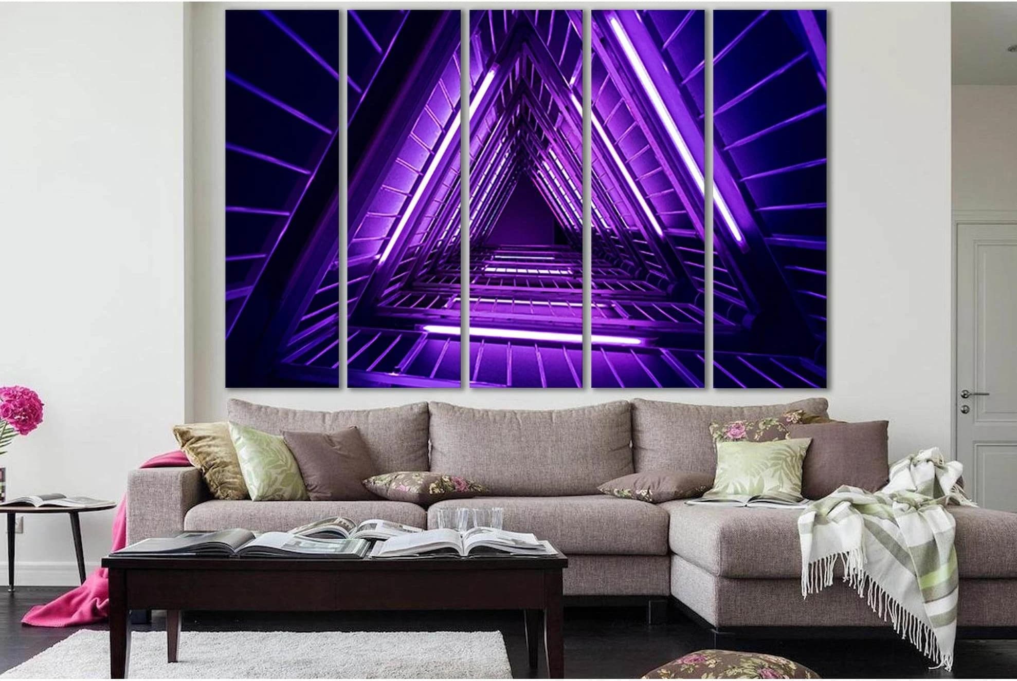 Stairs In Purple Light №SL1421 Ready to Hang Canvas Print - Zellart Canvas Prints 0new, ALL_Products, Architecture