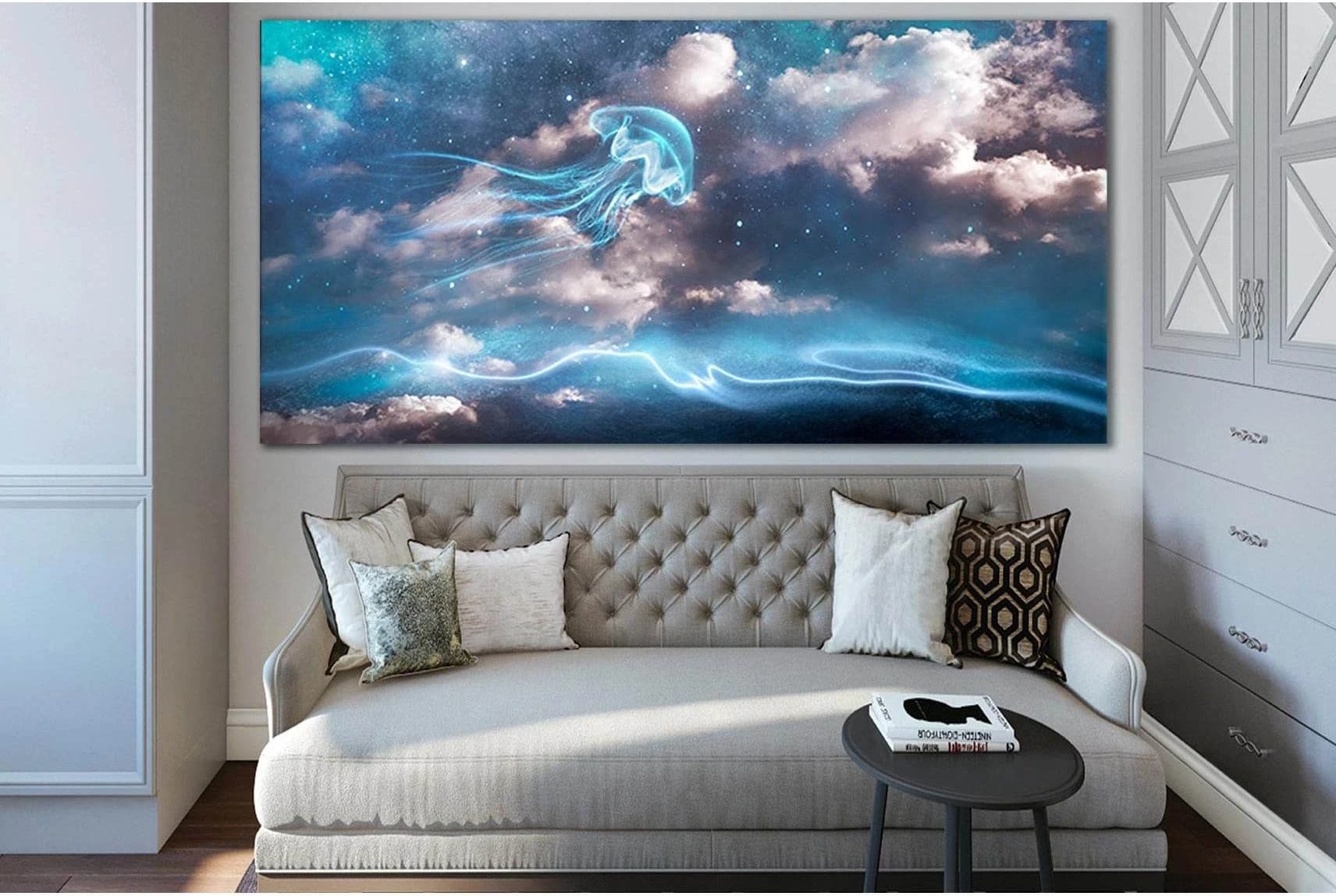 Stars And Neon Jellyfish №SL1222 Ready to Hang Canvas Print - Zellart Canvas Prints 0new, ALL_Products, Fantasy And Sci Fi Wall Art