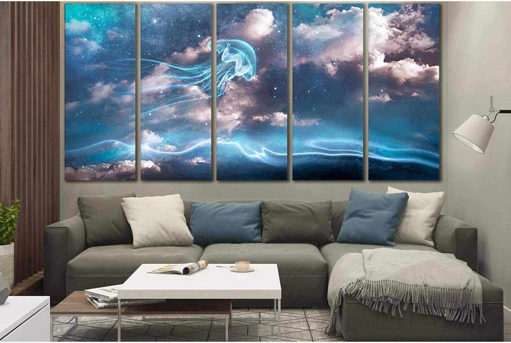 Stars And Neon Jellyfish №SL1222 Ready to Hang Canvas Print - Zellart Canvas Prints 0new, ALL_Products, Fantasy And Sci Fi Wall Art