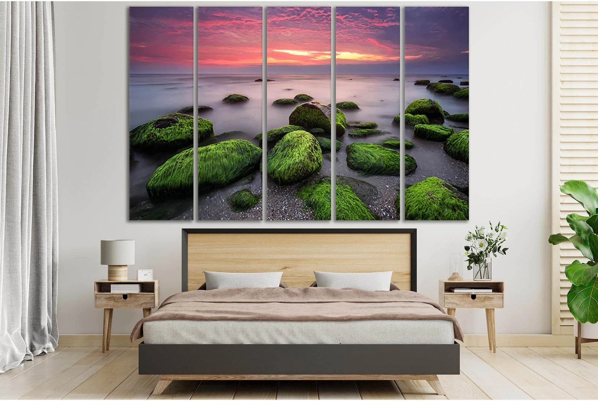 Stones In Moss Sunset №SL239 Ready to Hang Canvas Print - Zellart Canvas Prints 0new, ALL_Products, SUNRISE & SUNSET WALL ART
