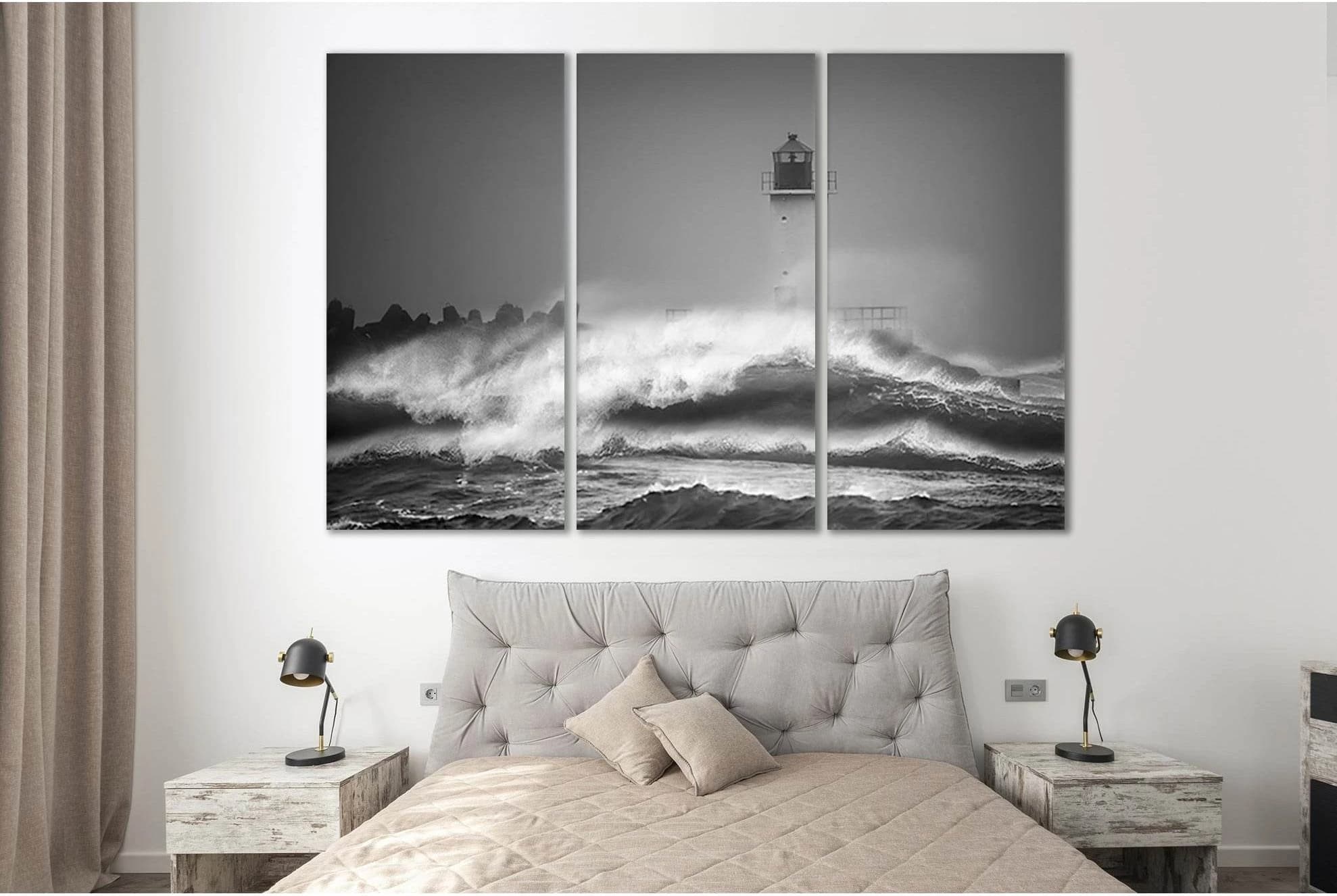 Storm Waves And Lighthouse №SL56 Ready to Hang Canvas Print - Zellart Canvas Prints 0new, ALL_Products, Beach Ocean & Waves