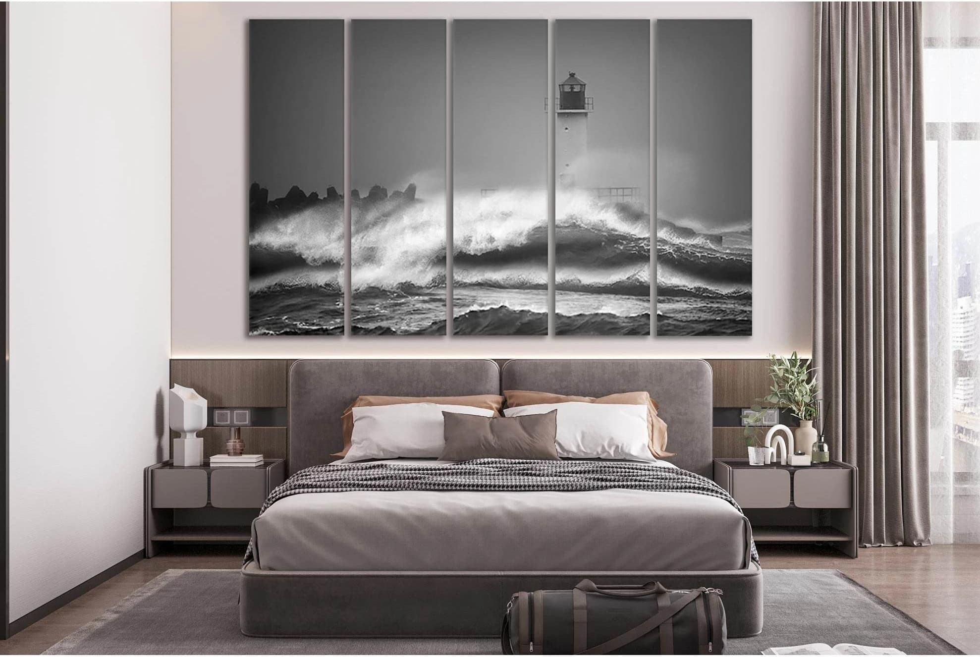 Storm Waves And Lighthouse №SL56 Ready to Hang Canvas Print - Zellart Canvas Prints 0new, ALL_Products, Beach Ocean & Waves