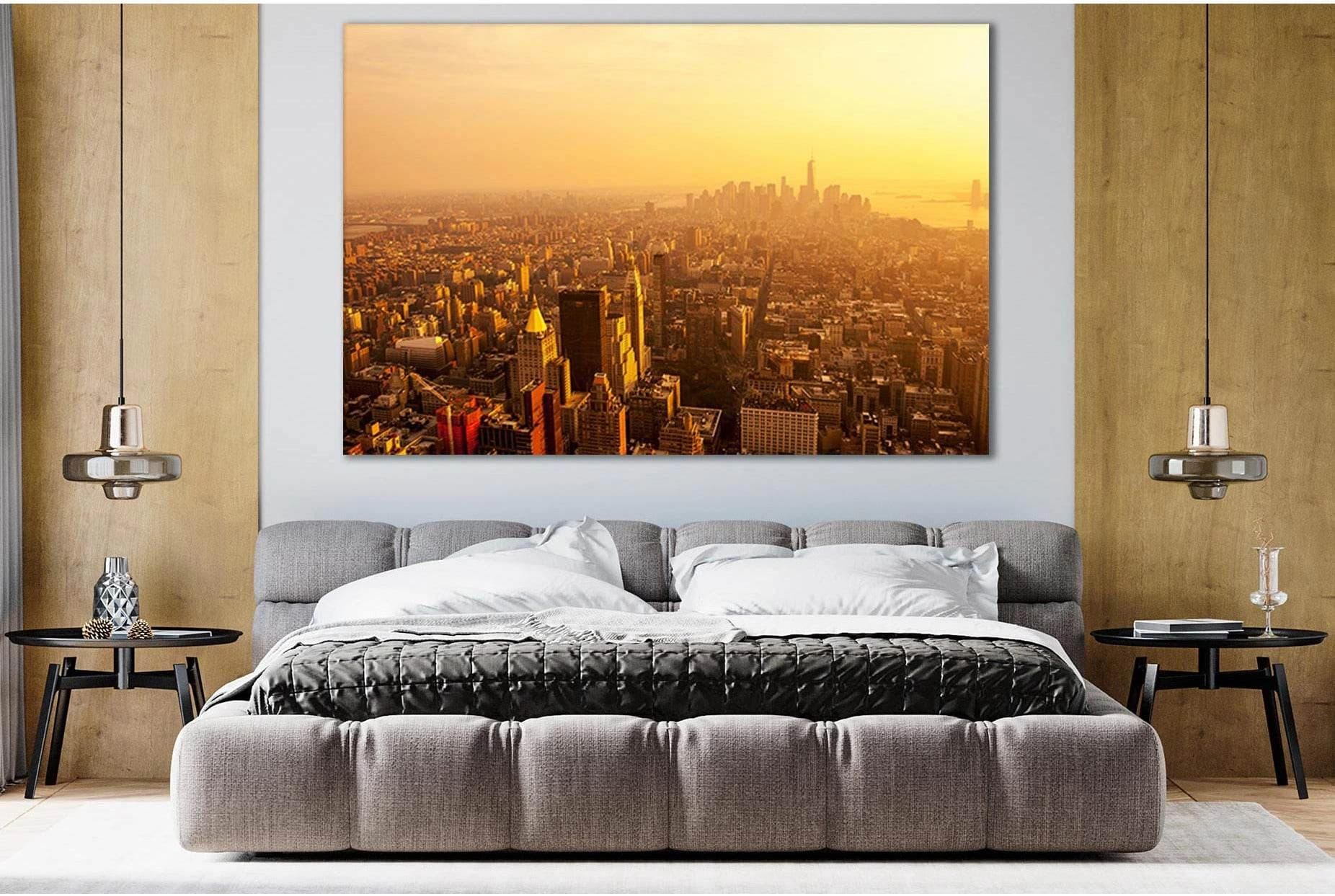 Sunrise USA New York Skyline №SL319 Ready to Hang Canvas Print - Zellart Canvas Prints 0_NY_ART, 0new, ALL_Products, Cityscapes & Skylines