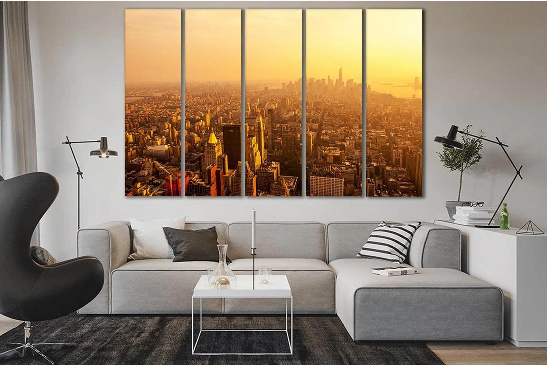 Sunrise USA New York Skyline №SL319 Ready to Hang Canvas Print - Zellart Canvas Prints 0_NY_ART, 0new, ALL_Products, Cityscapes & Skylines