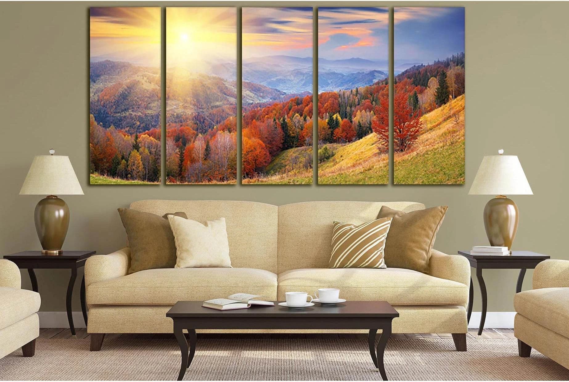 Sunset In The Autumn Mountains №SL624 Ready to Hang Canvas Print - Zellart Canvas Prints 0new, ALL_Products, Autumn Wall Art