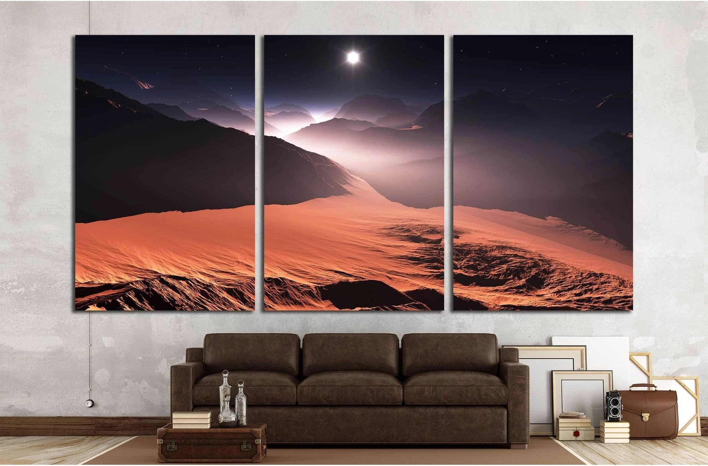 Sunset on Mars. Mars mountains, view from the valley. 3D illustration №3179 Ready to Hang Canvas Print - Zellart Canvas Prints ALL_Products, s-3179