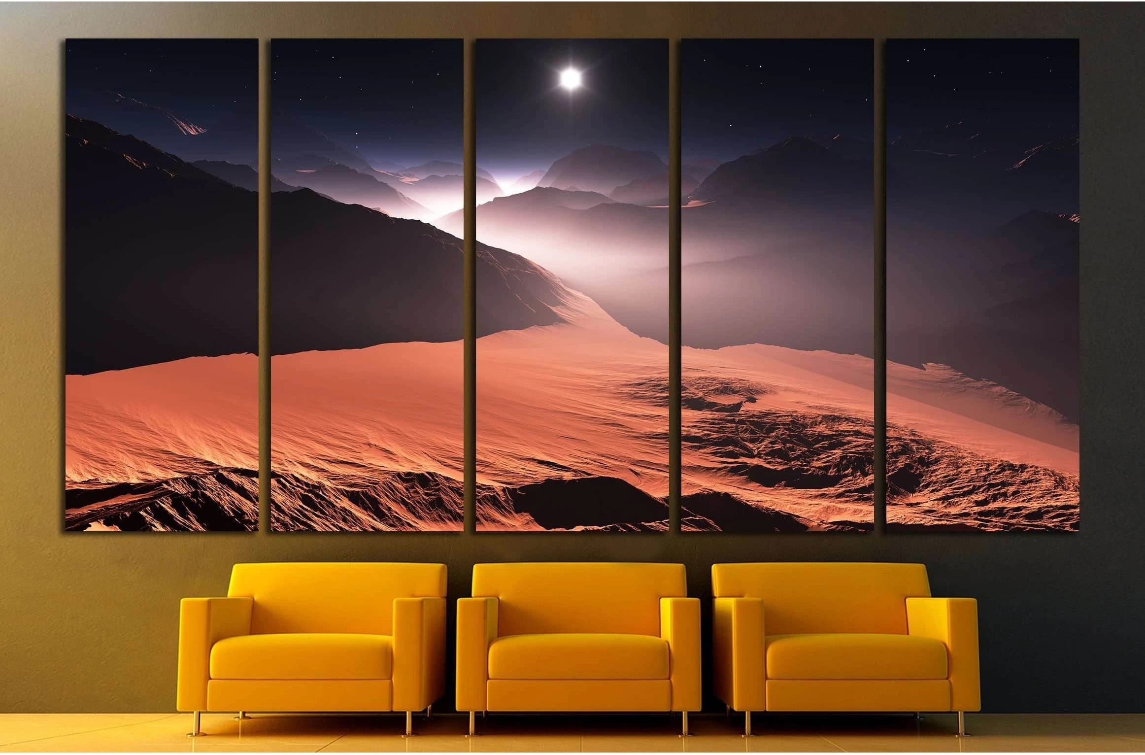 Sunset on Mars. Mars mountains, view from the valley. 3D illustration №3179 Ready to Hang Canvas Print - Zellart Canvas Prints ALL_Products, s-3179