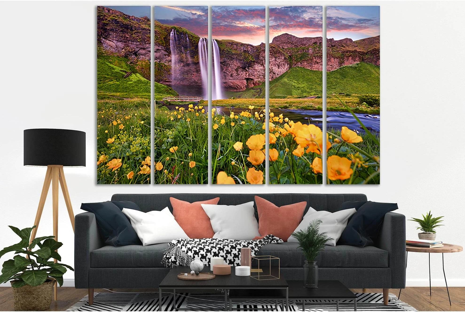 Sunset On Seljalandsfoss №SL473 Ready to Hang Canvas Print - Zellart Canvas Prints 0new, ALL_Products, Waterfall, Waterfall Wall Art