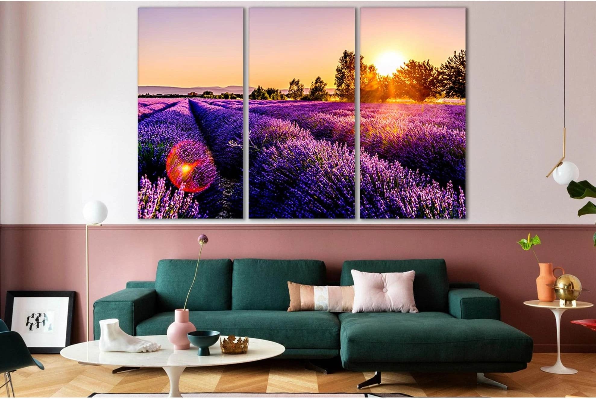 Sunset Over A Lavender Field №SL699 Ready to Hang Canvas Print - Zellart Canvas Prints 0new, ALL_Products, Floral & Botanical Wall Art