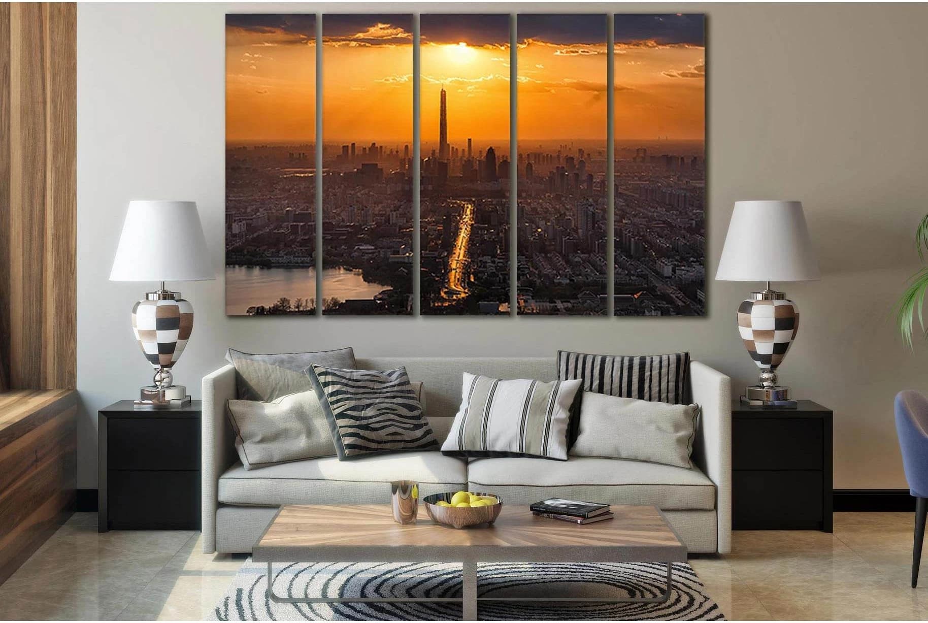 Sunset Over City №SL297 Ready to Hang Canvas Print - Zellart Canvas Prints 0new, ALL_Products, SUNRISE & SUNSET WALL ART