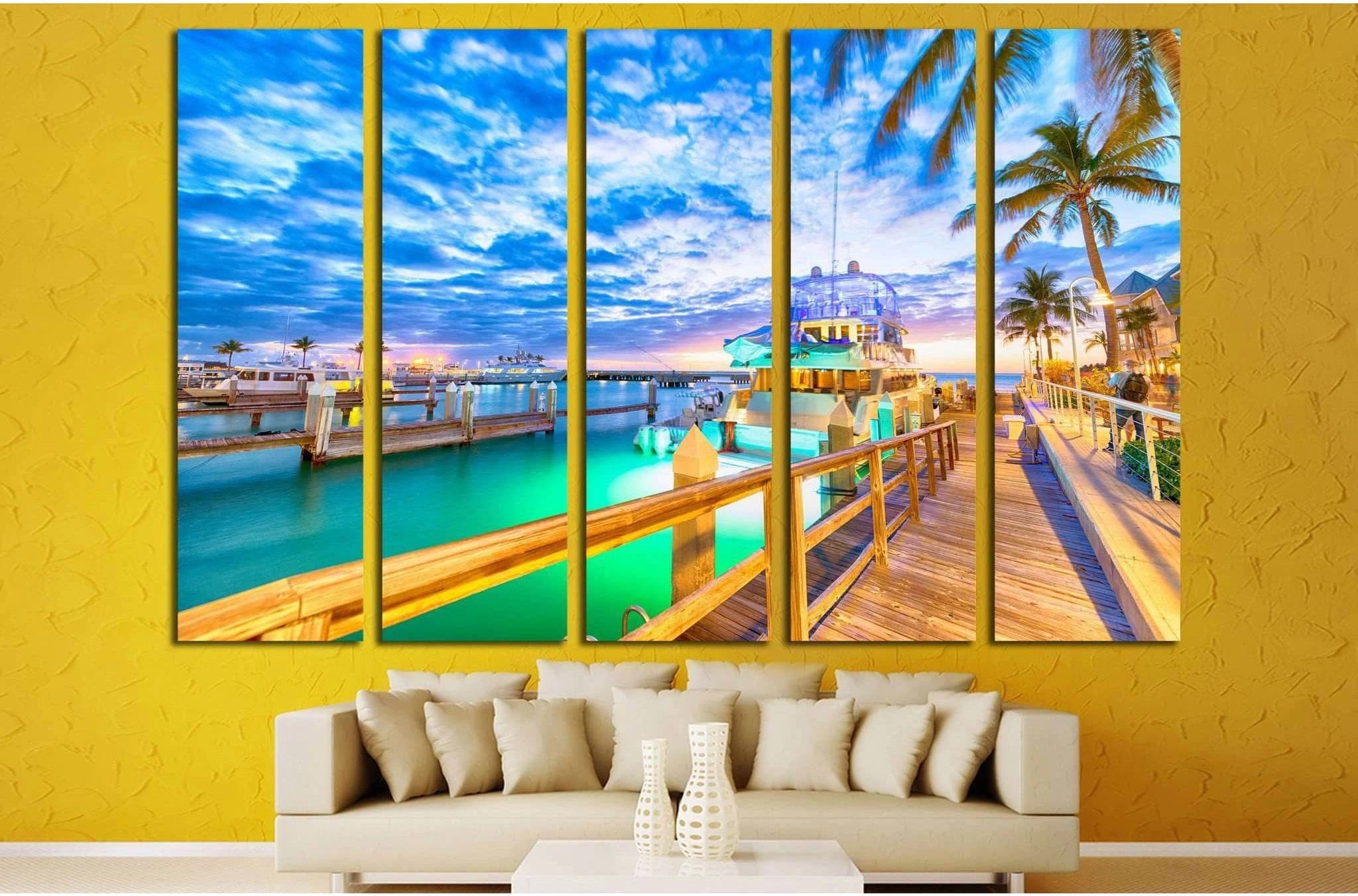Sunset over Key West, Florida. Wooden bridge at the port №1305 Ready to Hang Canvas Print - Zellart Canvas Prints ALL_Products, s-1305