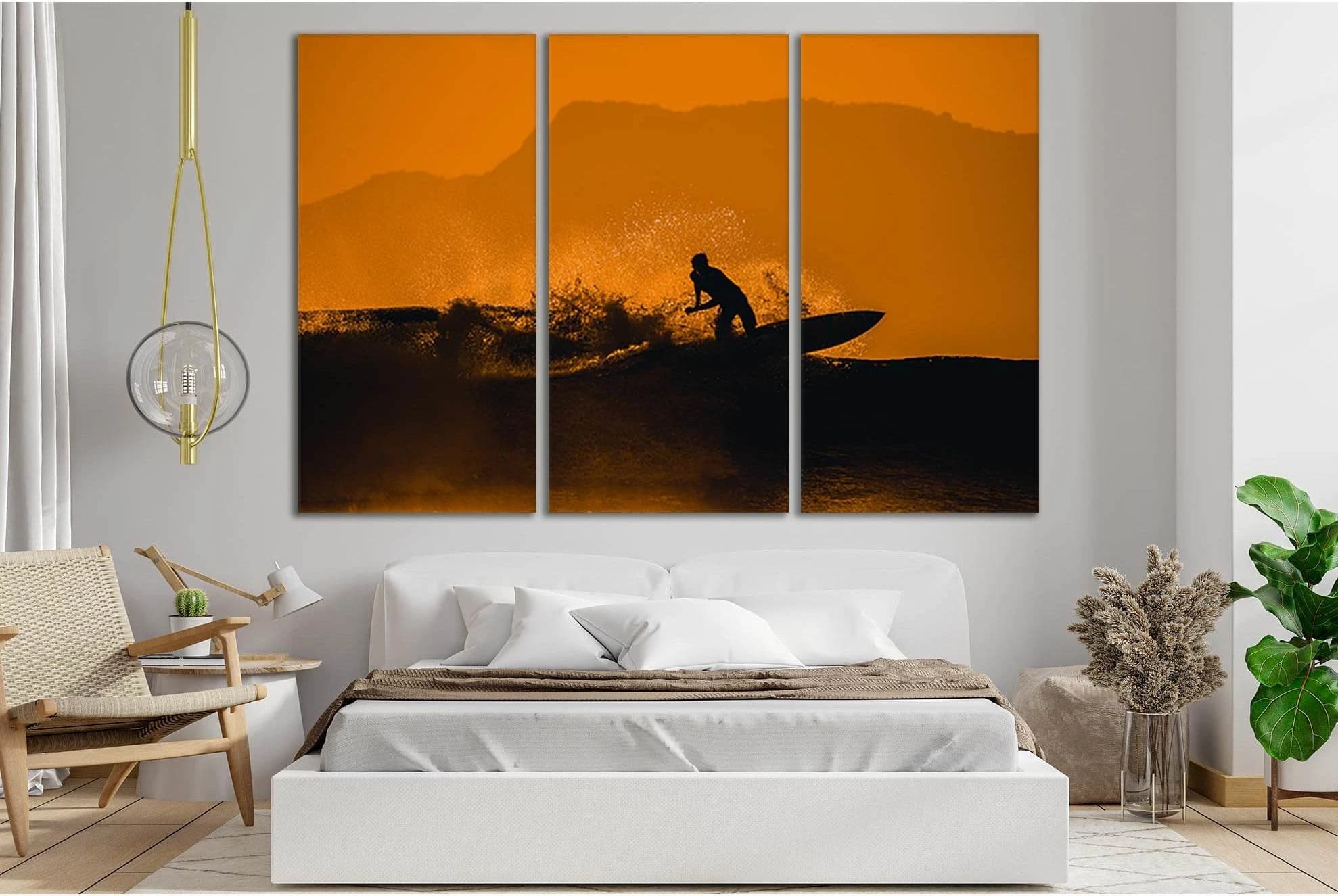 Surfer At Orange Sunset №SL141 Ready to Hang Canvas Print - Zellart Canvas Prints 0new, ALL_Products, Beach Ocean & Waves