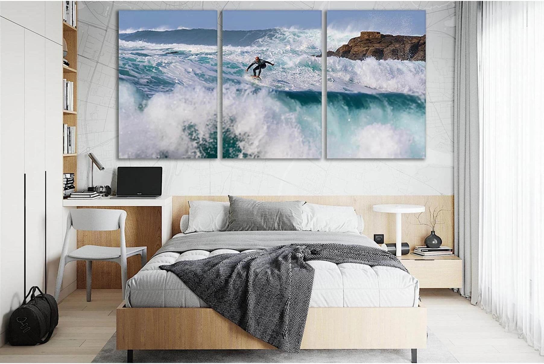 Surfer On The Blue Wave №SL177 Ready to Hang Canvas Print - Zellart Canvas Prints 0new, ALL_Products, Beach Ocean & Waves