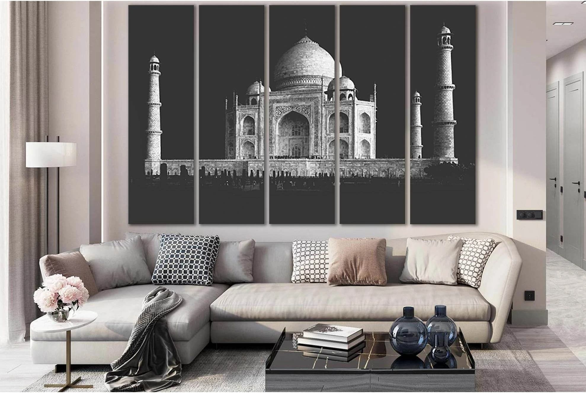 Taj Mahal Black and White №SL1389 Ready to Hang Canvas Print - Zellart Canvas Prints 0new, ALL_Products, Architecture