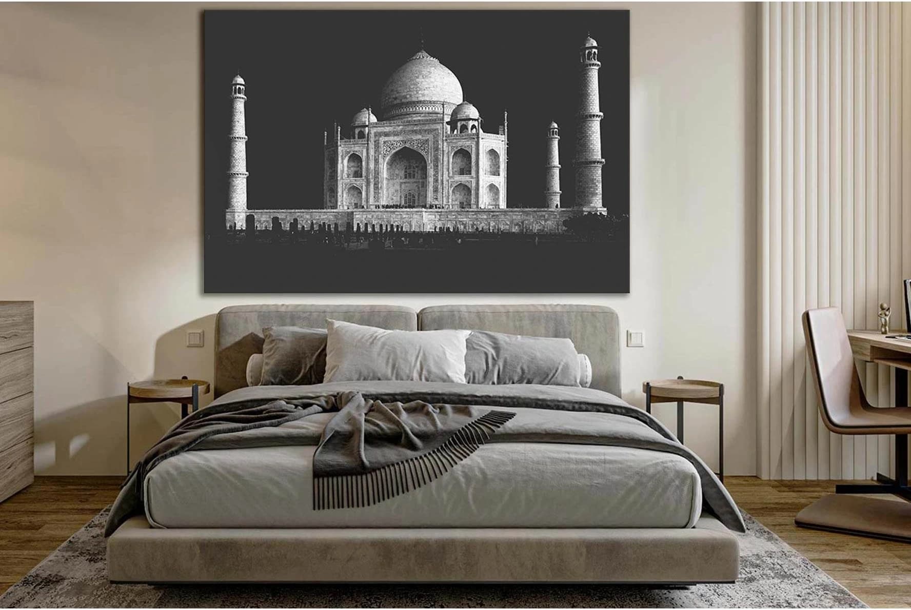Taj Mahal Black and White №SL1389 Ready to Hang Canvas Print - Zellart Canvas Prints 0new, ALL_Products, Architecture