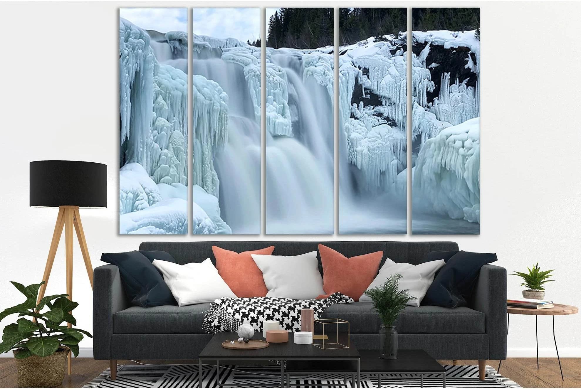 Tannforsen Waterfall №SL454 Ready to Hang Canvas Print - Zellart Canvas Prints 0new, ALL_Products, Waterfall, Waterfall Wall Art