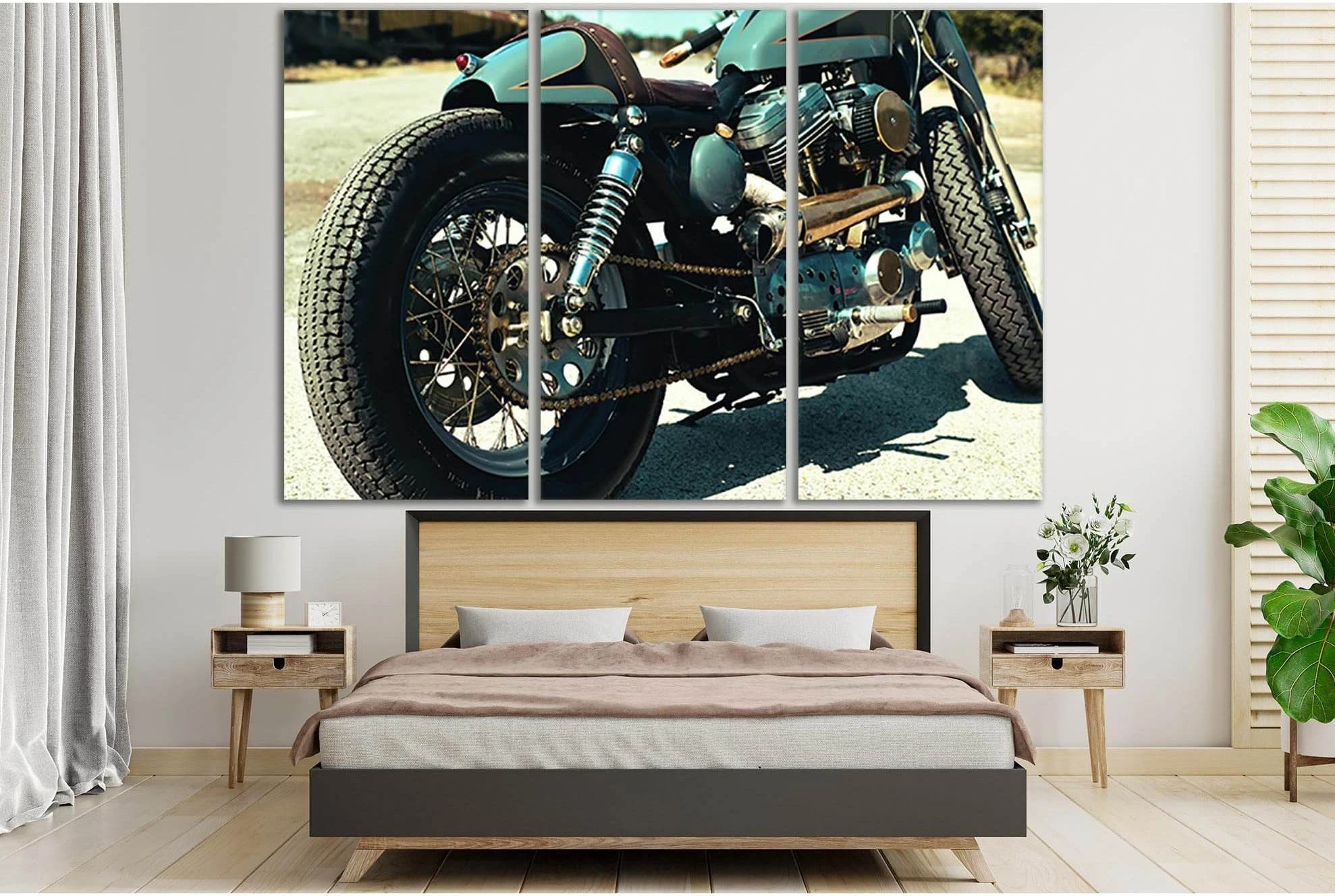 Teal And Black Motorcycle Close Up №SL767 Ready to Hang Canvas Print - Zellart Canvas Prints 0new, ALL_Products, Engine, Engines Wall Art