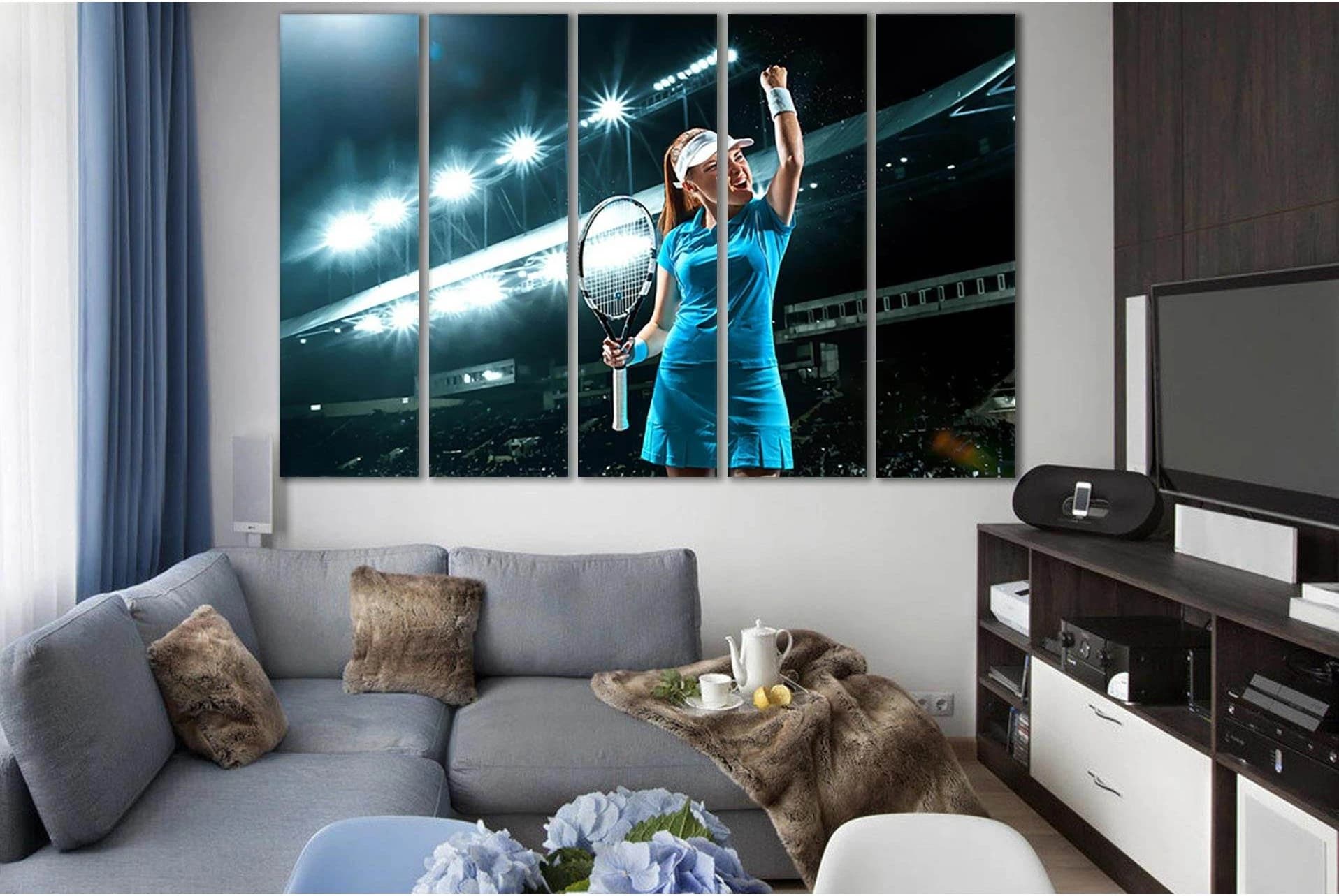 Tennis Player With Racket In Blue Costume №SL956 Ready to Hang Canvas Print - Zellart Canvas Prints 0new, ALL_Products, Sports & Motivation