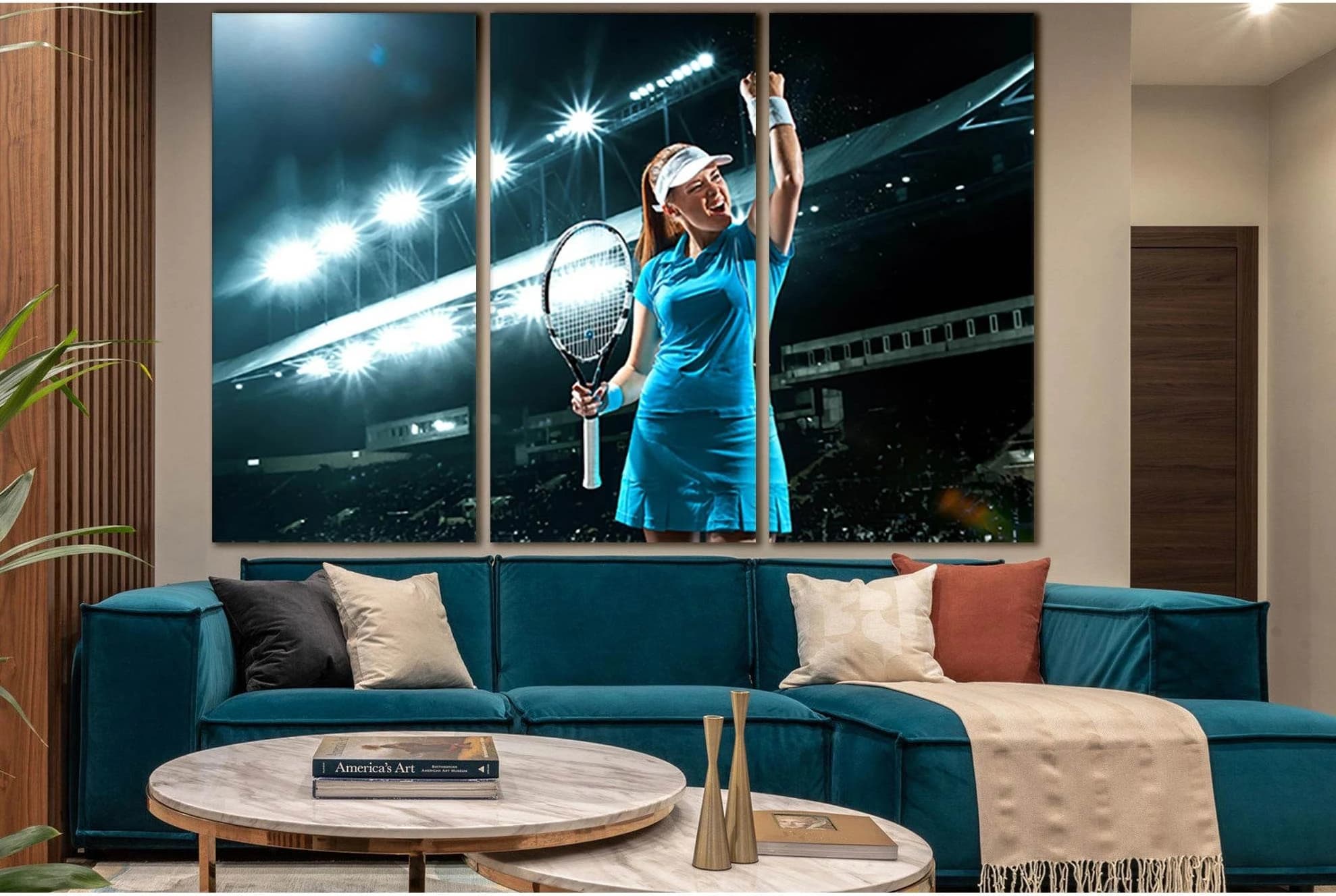 Tennis Player With Racket In Blue Costume №SL956 Ready to Hang Canvas Print - Zellart Canvas Prints 0new, ALL_Products, Sports & Motivation