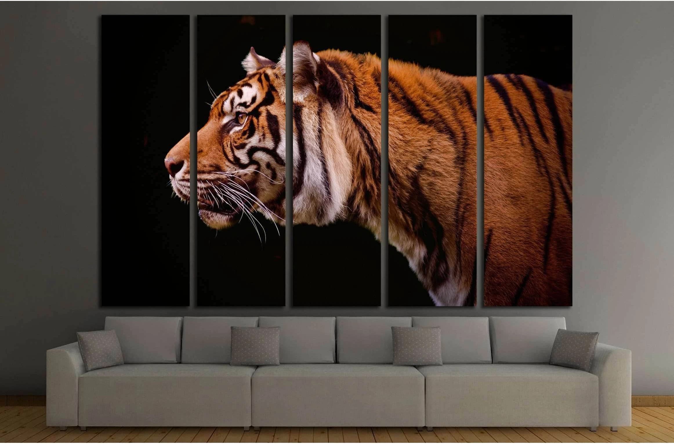 Tiger profile isolated on a black background №2341 Ready to Hang Canvas Print - Zellart Canvas Prints ALL_Products, s-2341, Tiger