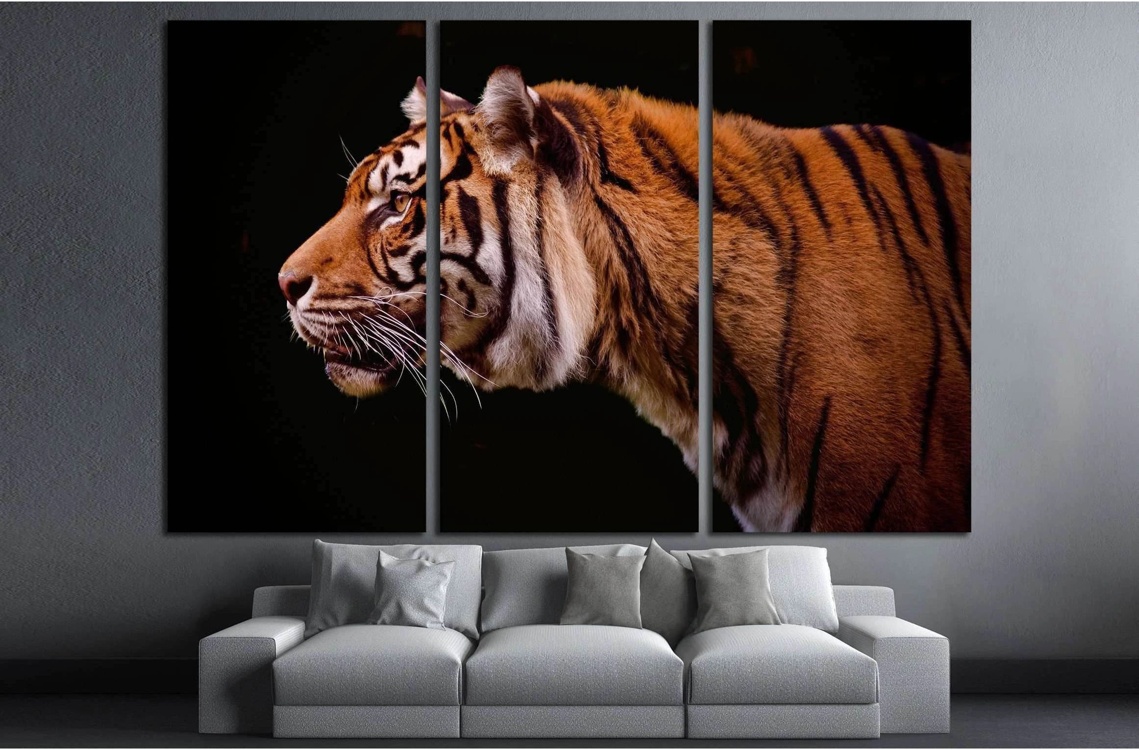 Tiger profile isolated on a black background №2341 Ready to Hang Canvas Print - Zellart Canvas Prints ALL_Products, s-2341, Tiger