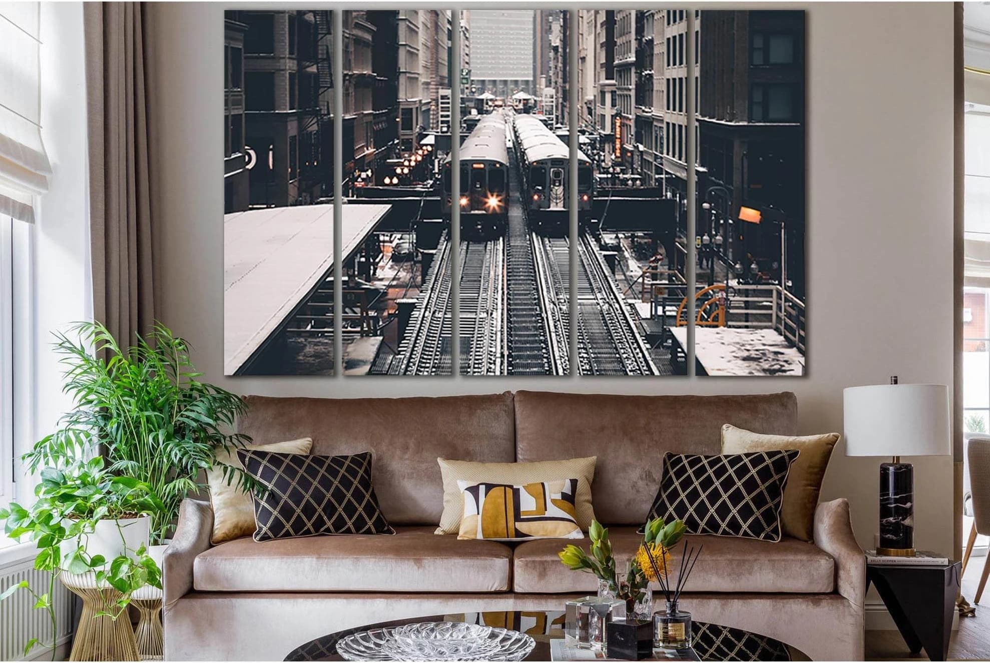 Train At Subway Station №SL1423 Ready to Hang Canvas Print - Zellart Canvas Prints 0new, ALL_Products, Engine
