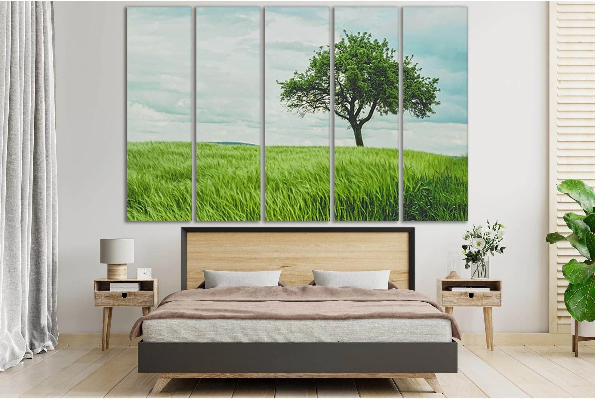 Tree In Green Wheat Field №SL519 Ready to Hang Canvas Print - Zellart Canvas Prints 0new, ALL_Products, Trees Wall Art