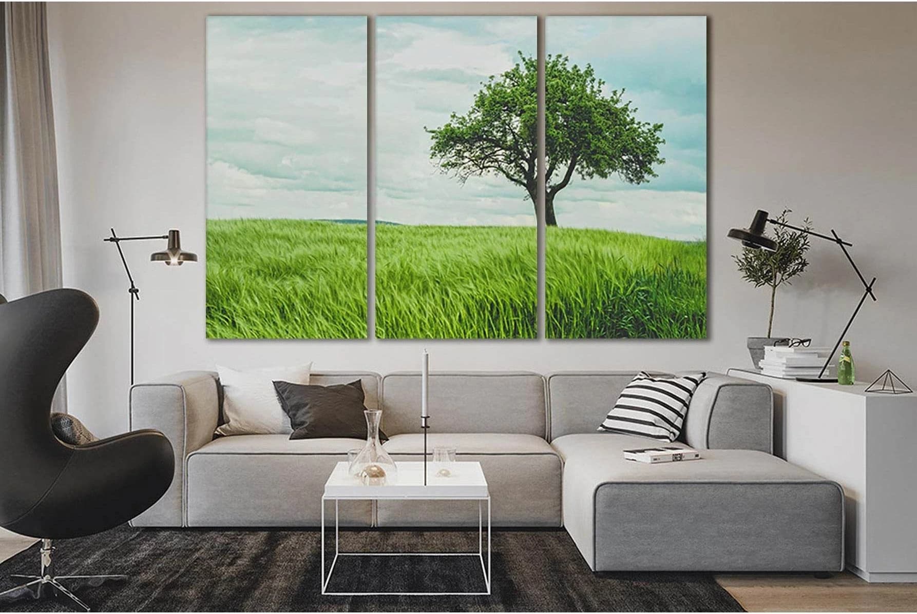 Tree In Green Wheat Field №SL519 Ready to Hang Canvas Print - Zellart Canvas Prints 0new, ALL_Products, Trees Wall Art