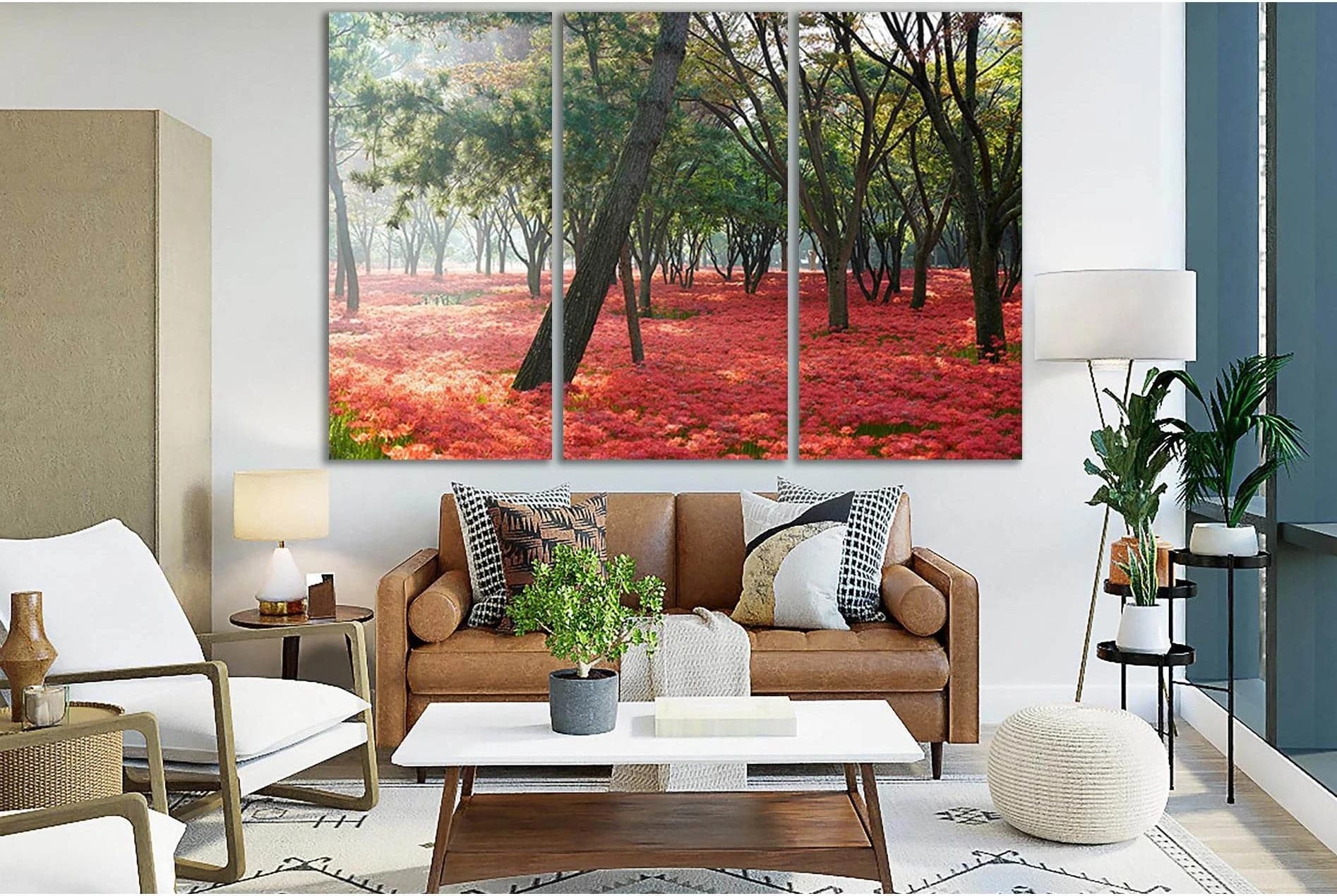 Trees Among Flowers In Park №SL724 Ready to Hang Canvas Print - Zellart Canvas Prints 0new, ALL_Products, Floral & Botanical Wall Art