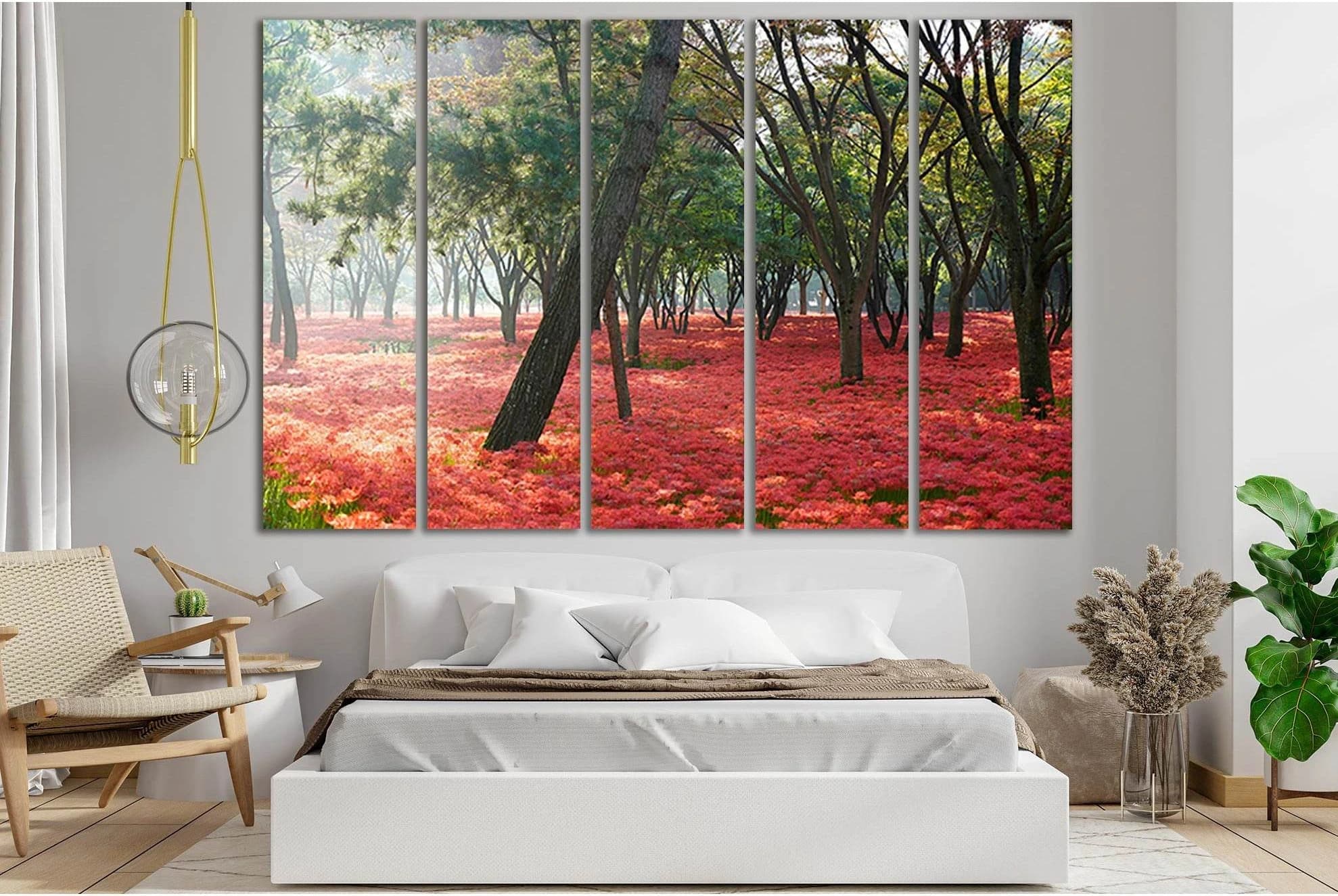 Trees Among Flowers In Park №SL724 Ready to Hang Canvas Print - Zellart Canvas Prints 0new, ALL_Products, Floral & Botanical Wall Art