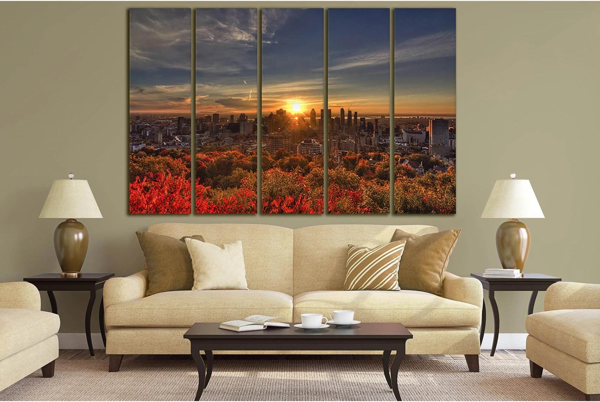 Trees City Sunset №SL280 Ready to Hang Canvas Print - Zellart Canvas Prints 0new, ALL_Products, SUNRISE & SUNSET WALL ART