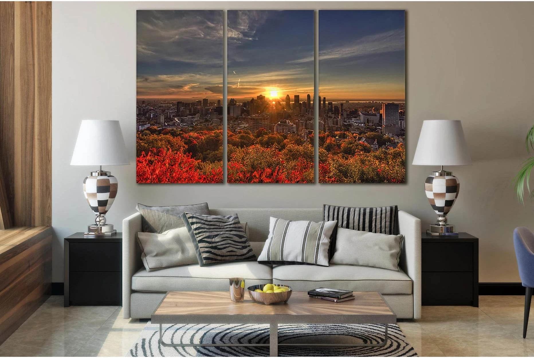 Trees City Sunset №SL280 Ready to Hang Canvas Print - Zellart Canvas Prints 0new, ALL_Products, SUNRISE & SUNSET WALL ART