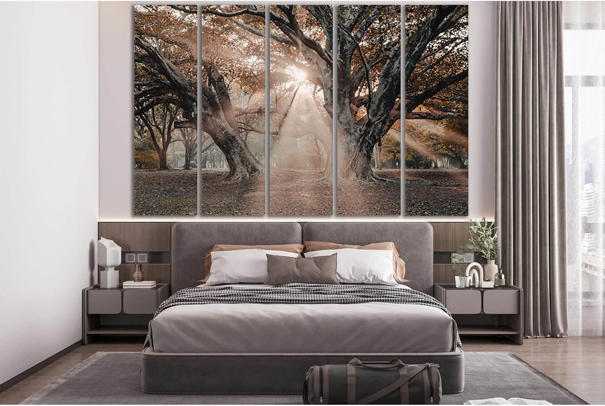 Trees In The Sunbeams №SL802 Ready to Hang Canvas Print - Zellart Canvas Prints 0new, ALL_Products, Trees Wall Art