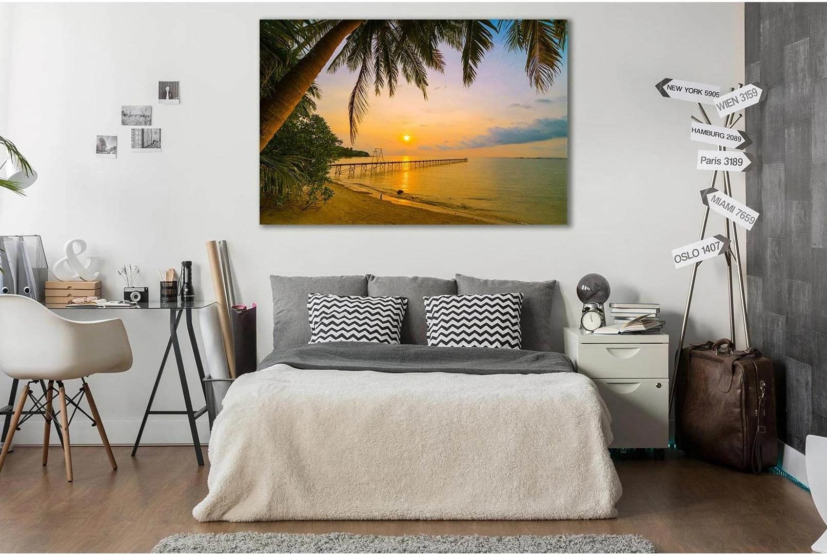 Tropical Beach At Sunset №SL236 Ready to Hang Canvas Print - Zellart Canvas Prints 0new, ALL_Products, SUNRISE & SUNSET WALL ART